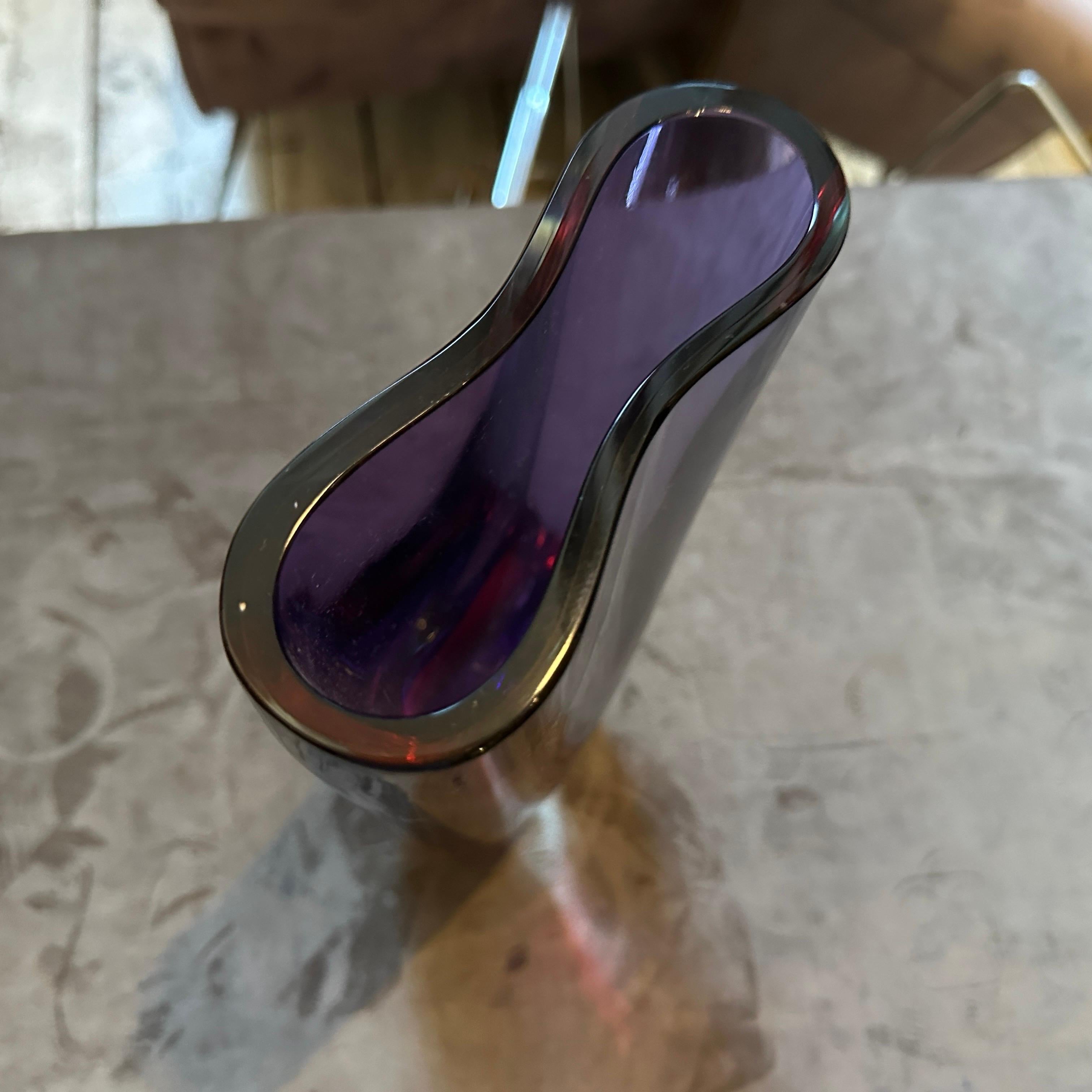 Fait main Vase en verre Murano Glass Sommerso violet et rose des années 1970 par Poli pour Seguso en vente