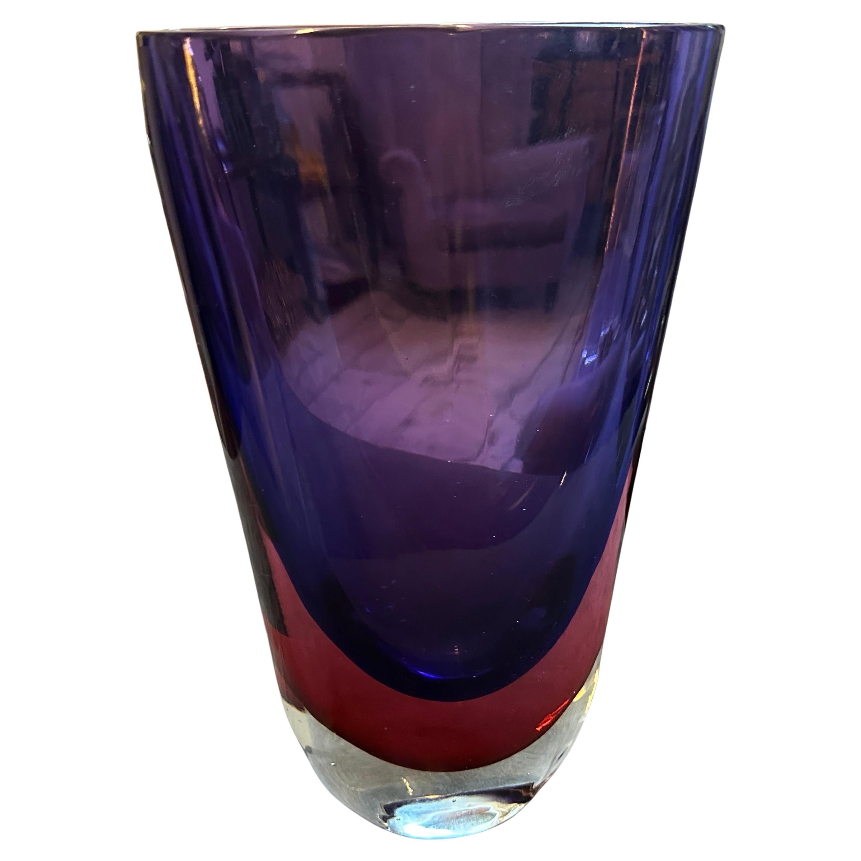 Vase en verre Murano Glass Sommerso violet et rose des années 1970 par Poli pour Seguso en vente