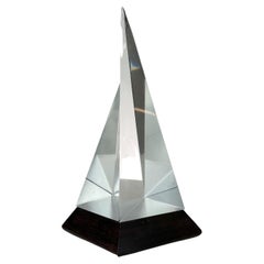 1970s Modern Pyramid Sailboat Sculpture in Lucite with Solid Rosewood Base