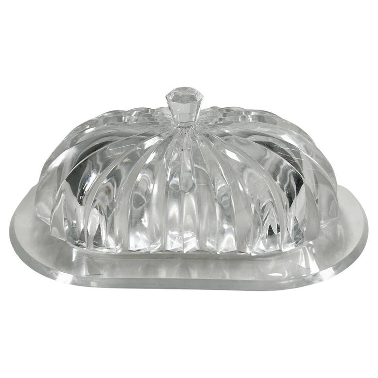 1970s Modern Ribbed Butter Dish Tiara Lucite Grainware by William