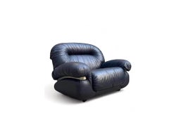 1970s modern sculptural set of black leather armchairs, stainless steel frame