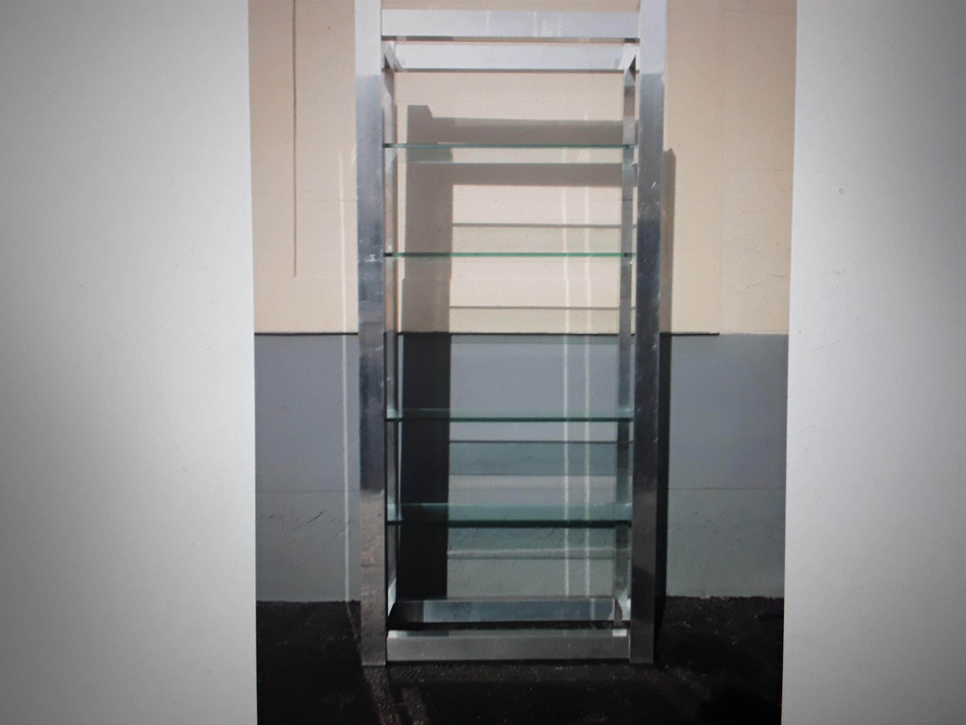 1970's Modern Silver Chrome Finish Metal 6 Shelf Etagere Wall Cabinet For Sale 9