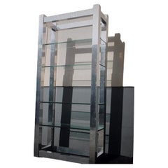 1970's Modern Silver Chrome Finish Metal 6 Shelf Etagere Wall Cabinet