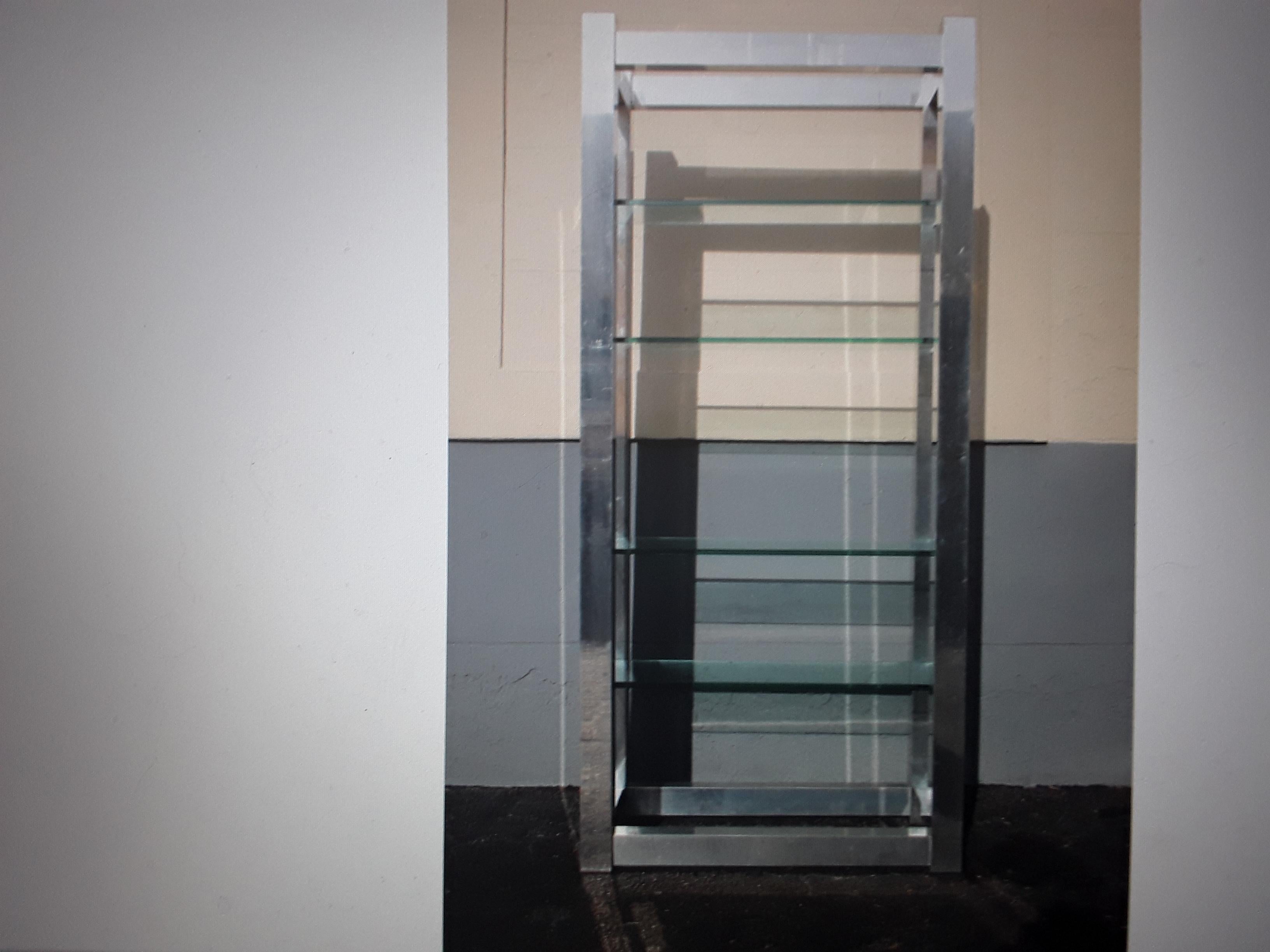 Late 20th Century 1970's Modern Silver Chrome Finish Metal 6 Shelf Etagere Wall Cabinet For Sale