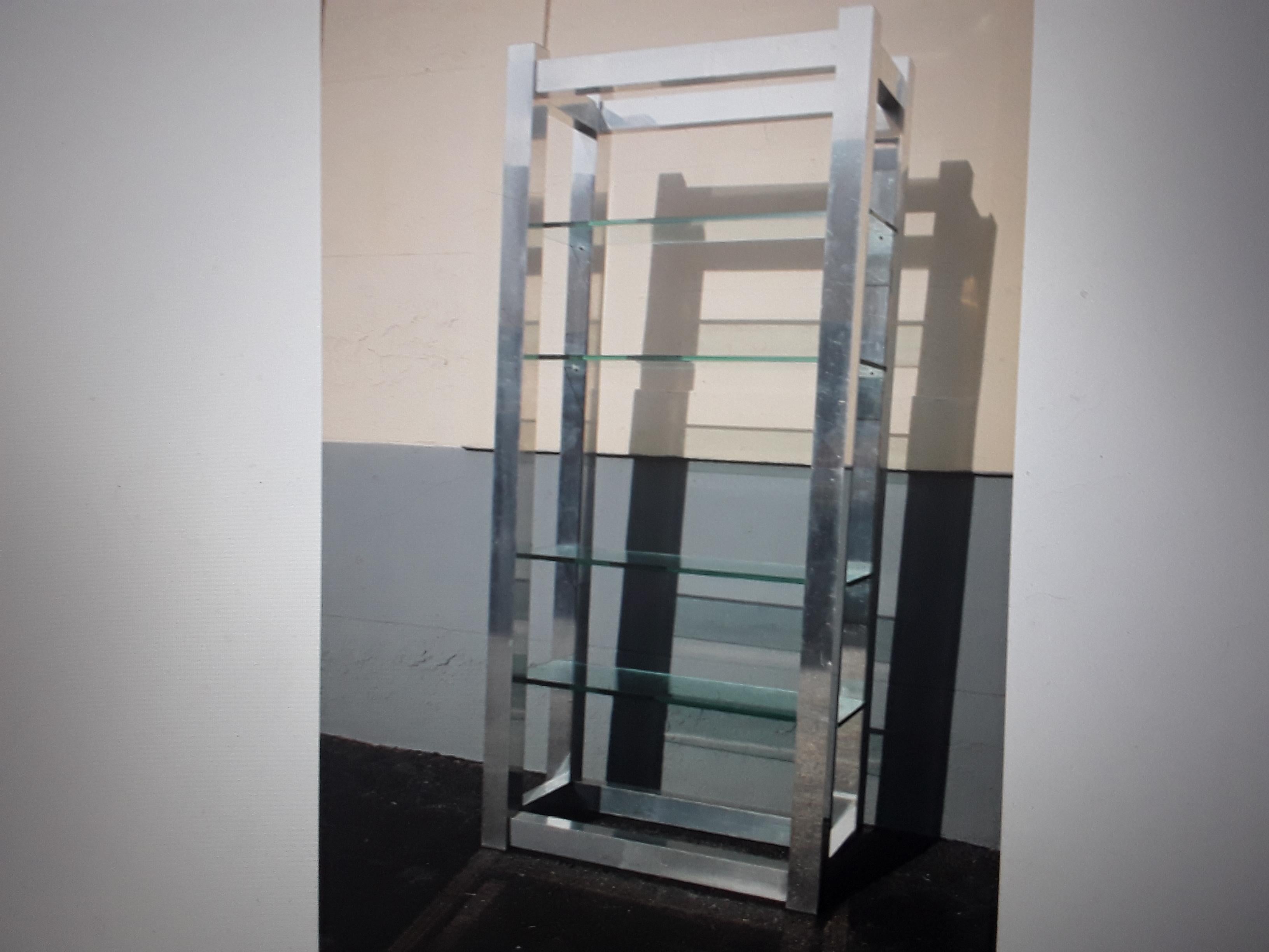 1970's Modern Silver Chrome Finish Metal 6 Shelf Etagere Wall Cabinet For Sale 1