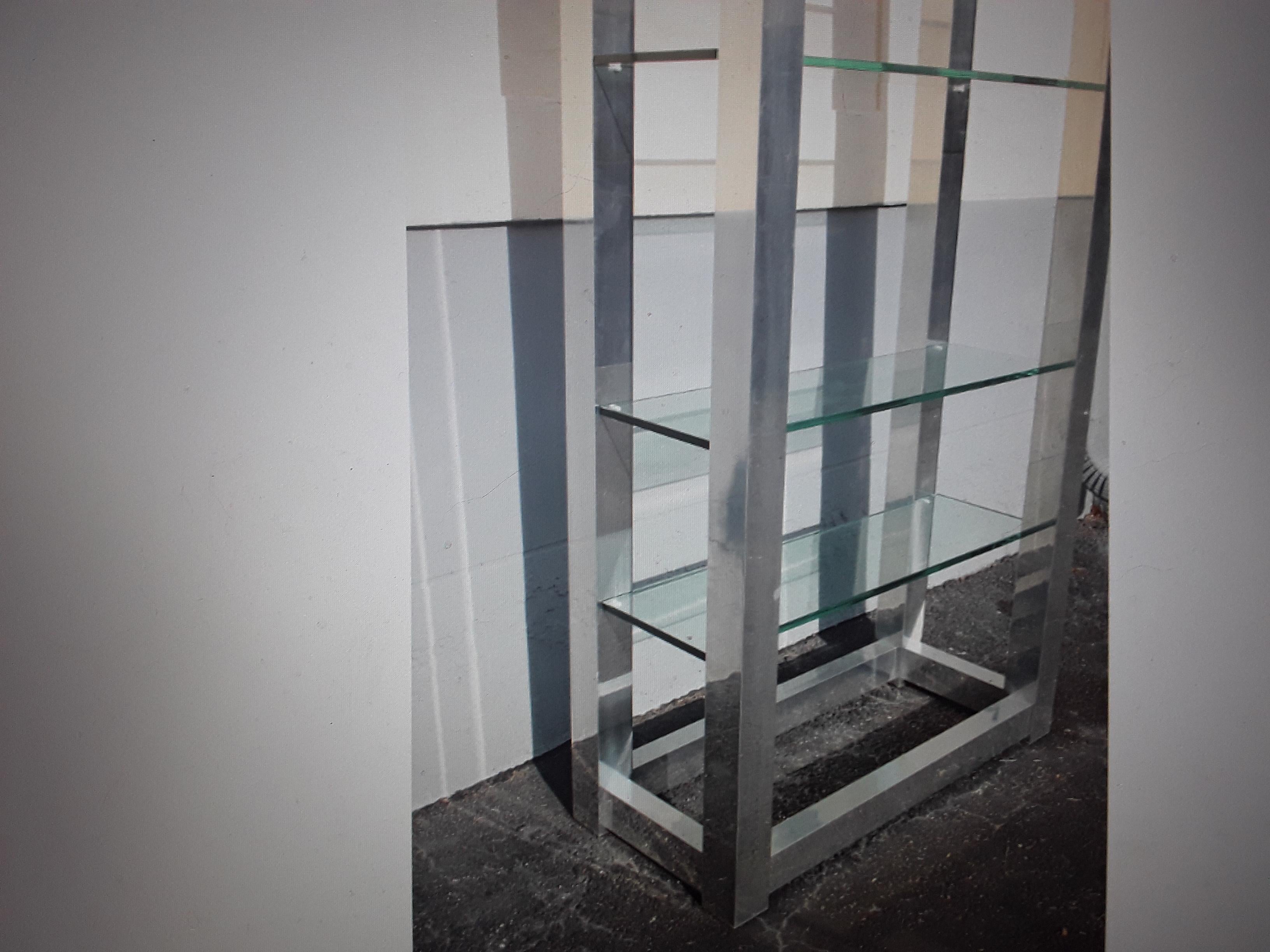 1970's Modern Silver Chrome Finish Metal 6 Shelf Etagere Wall Cabinet For Sale 4