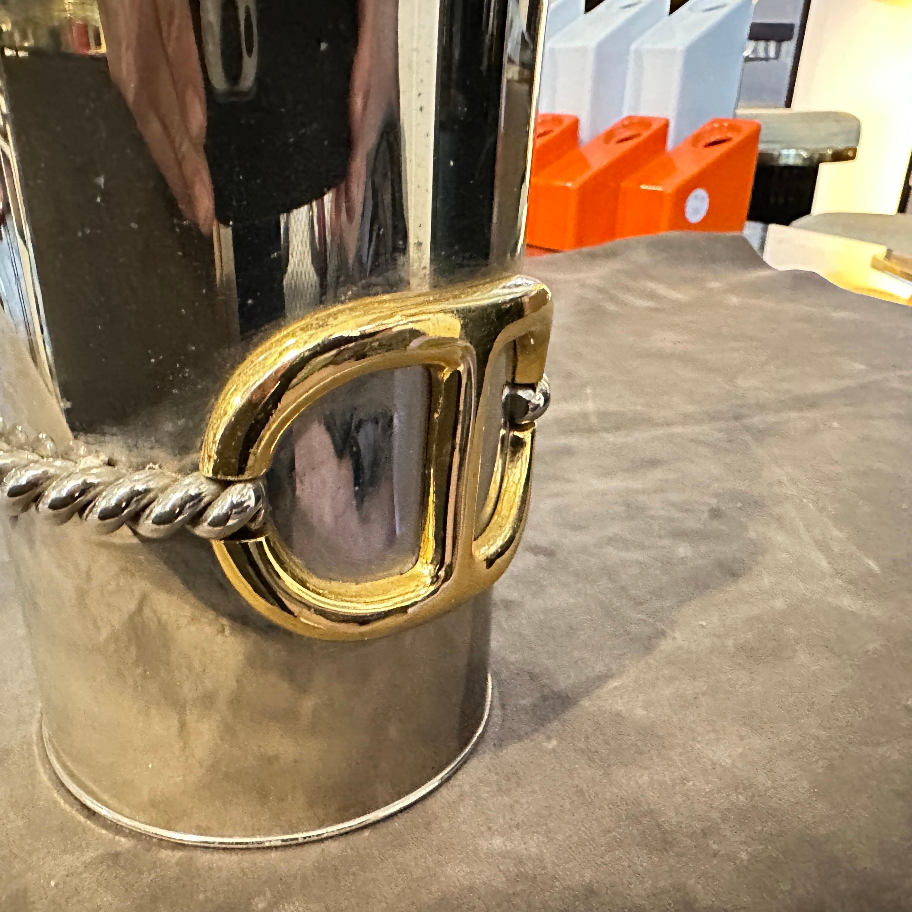1970s Modern Silver Plate and Brass Accents Bottle by Gucci Firenze For Sale 5