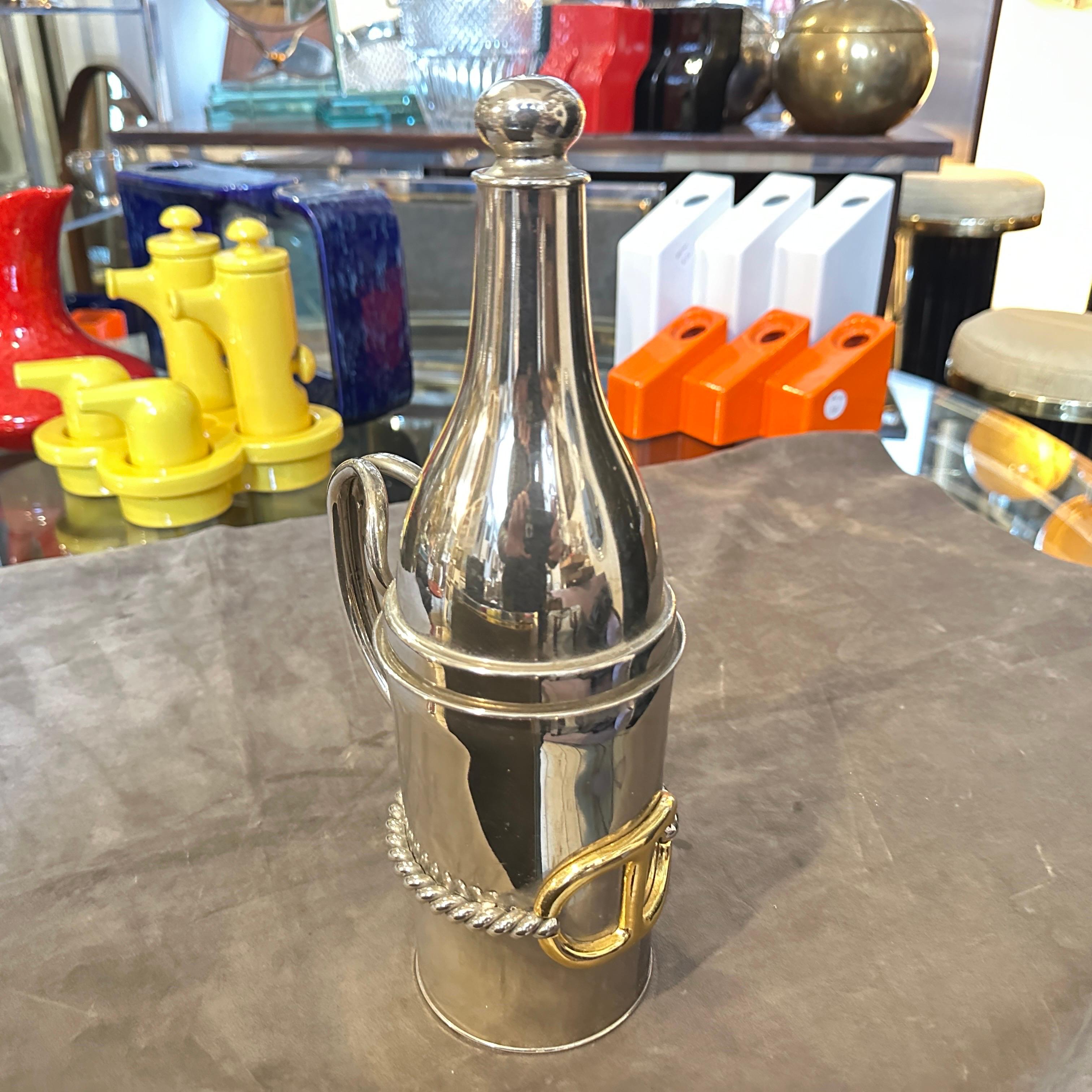 1970s Modern Silver Plate and Brass Accents Bottle by Gucci Firenze For Sale 6