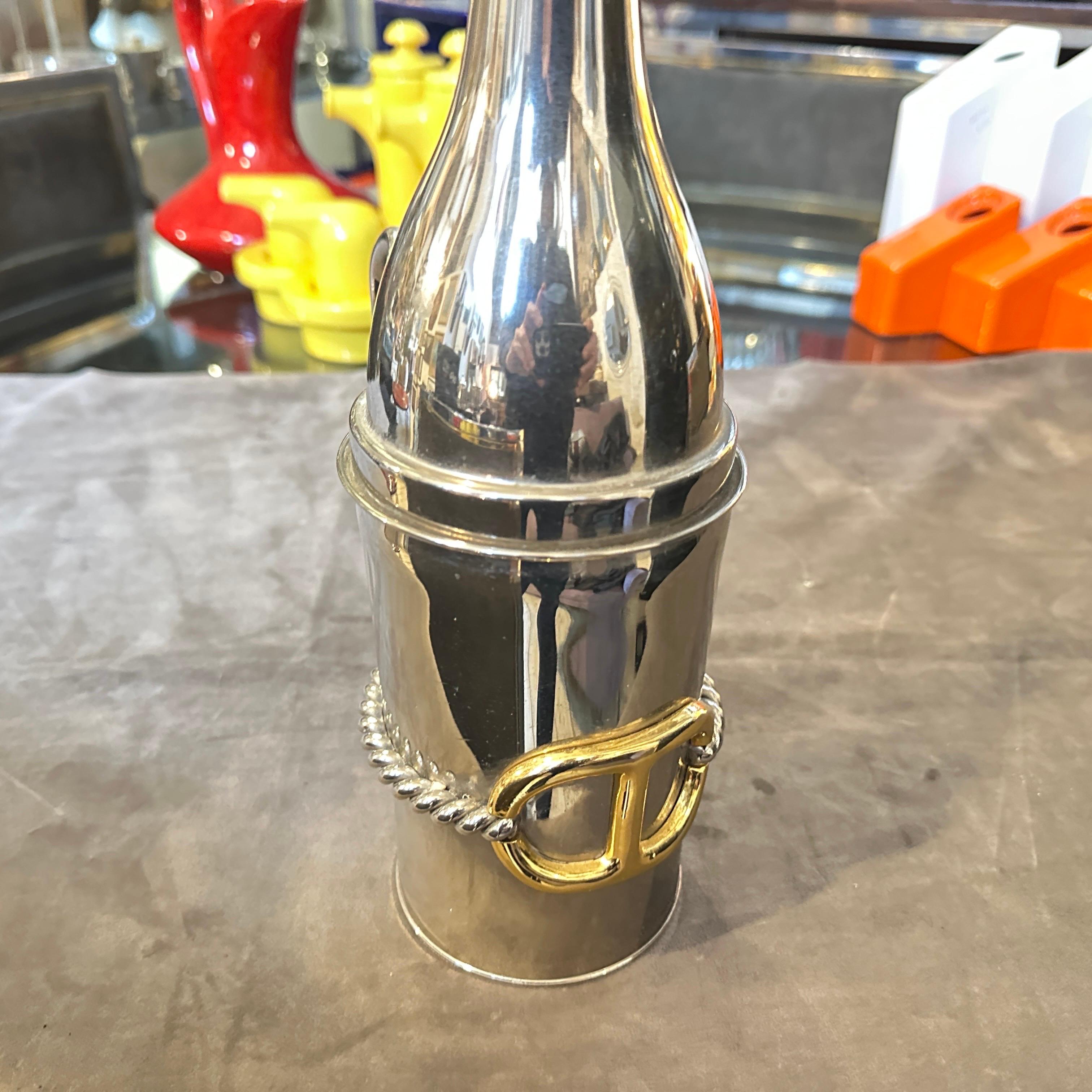1970s Modern Silver Plate and Brass Accents Bottle by Gucci Firenze For Sale 7