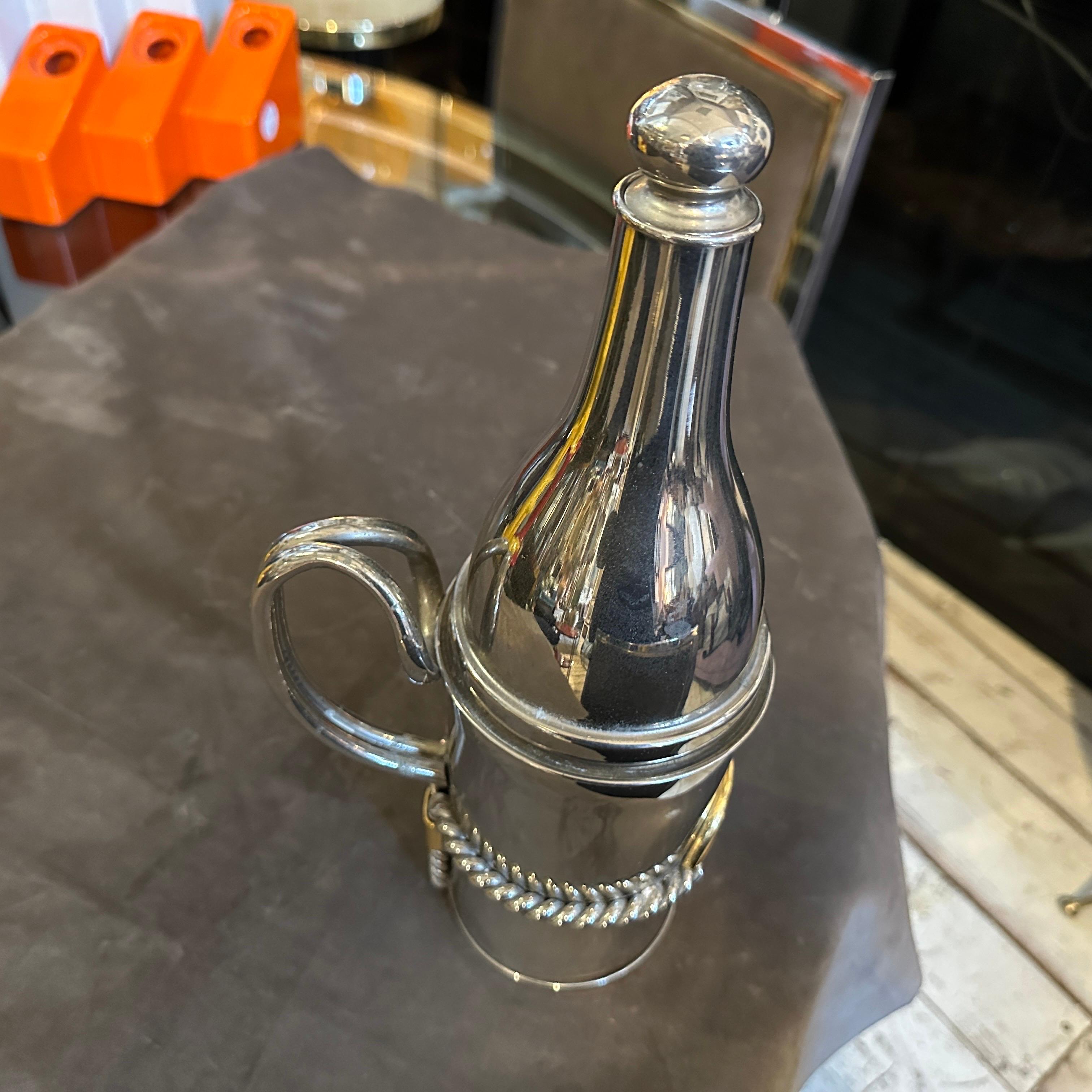 1970s Modern Silver Plate and Brass Accents Bottle by Gucci Firenze For Sale 8
