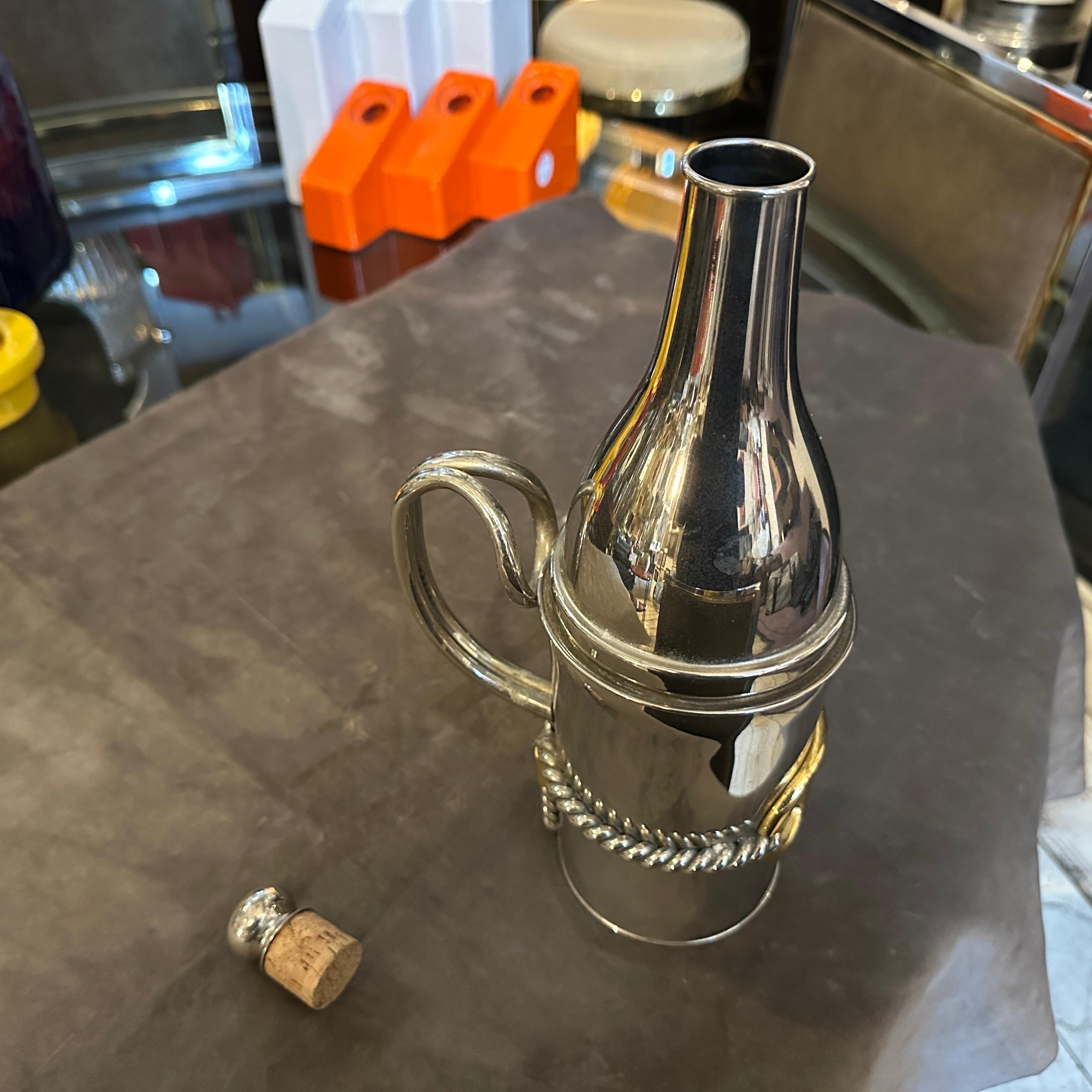 1970s Modern Silver Plate and Brass Accents Bottle by Gucci Firenze For Sale 9