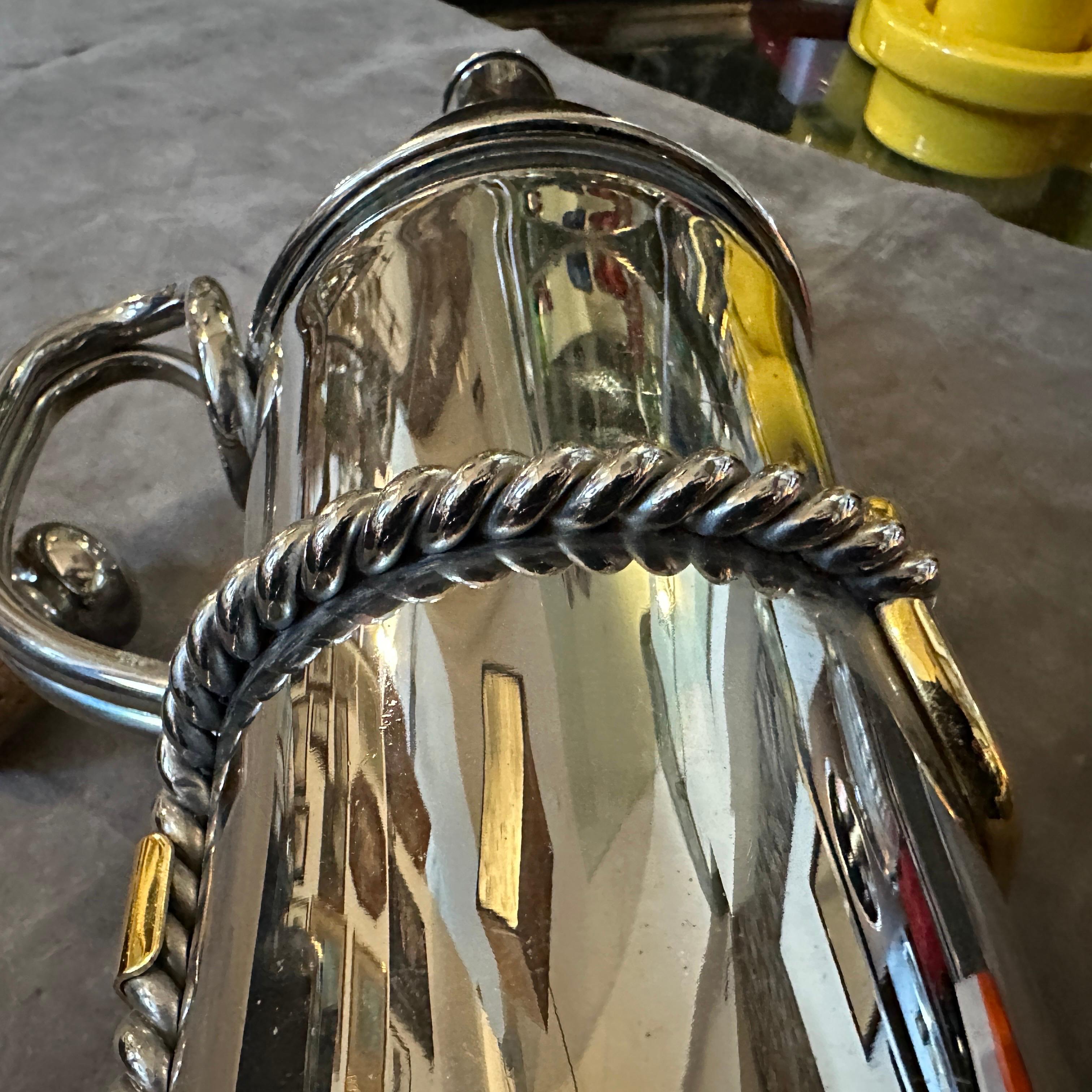 1970s Modern Silver Plate and Brass Accents Bottle by Gucci Firenze In Excellent Condition For Sale In Aci Castello, IT