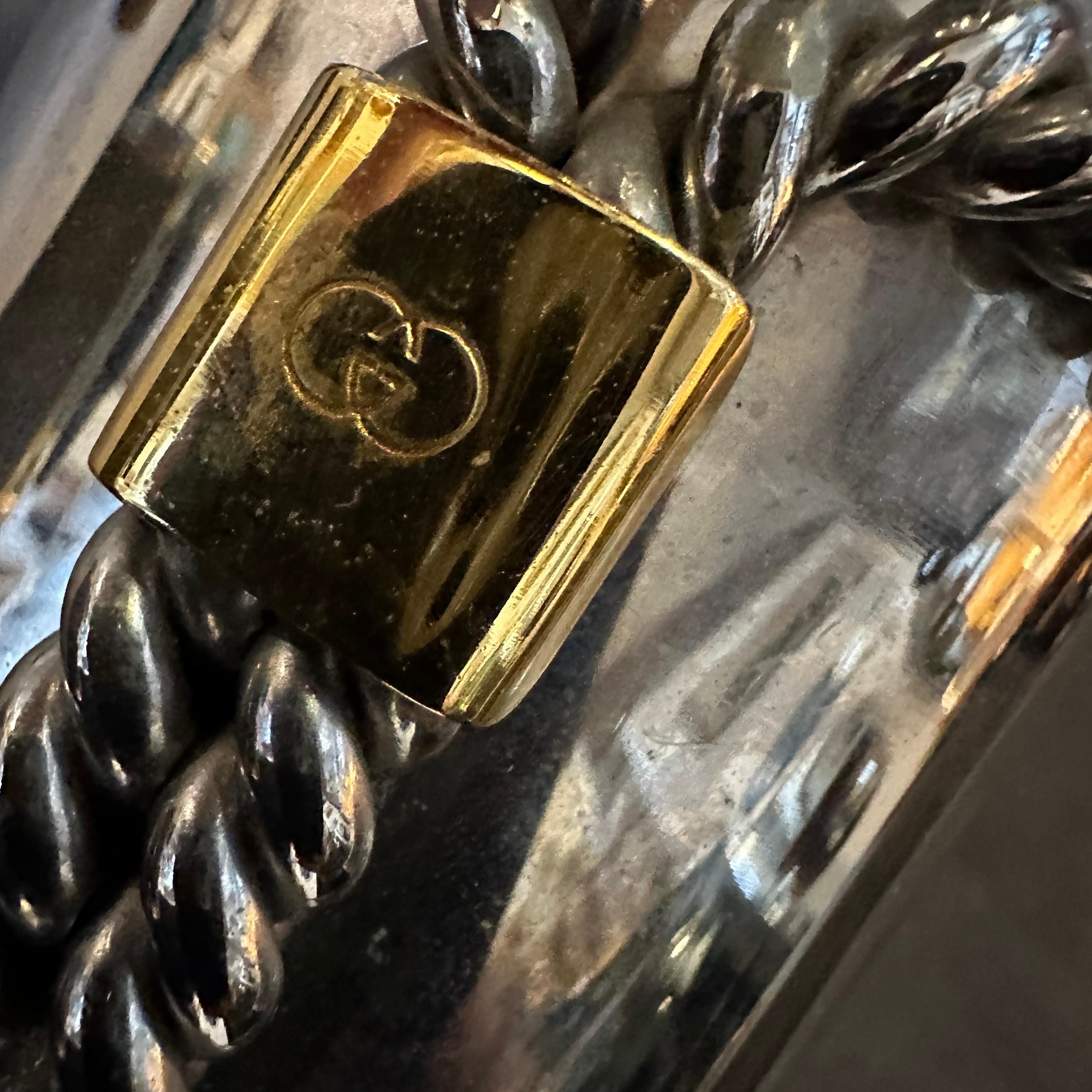 20th Century 1970s Modern Silver Plate and Brass Accents Bottle by Gucci Firenze For Sale