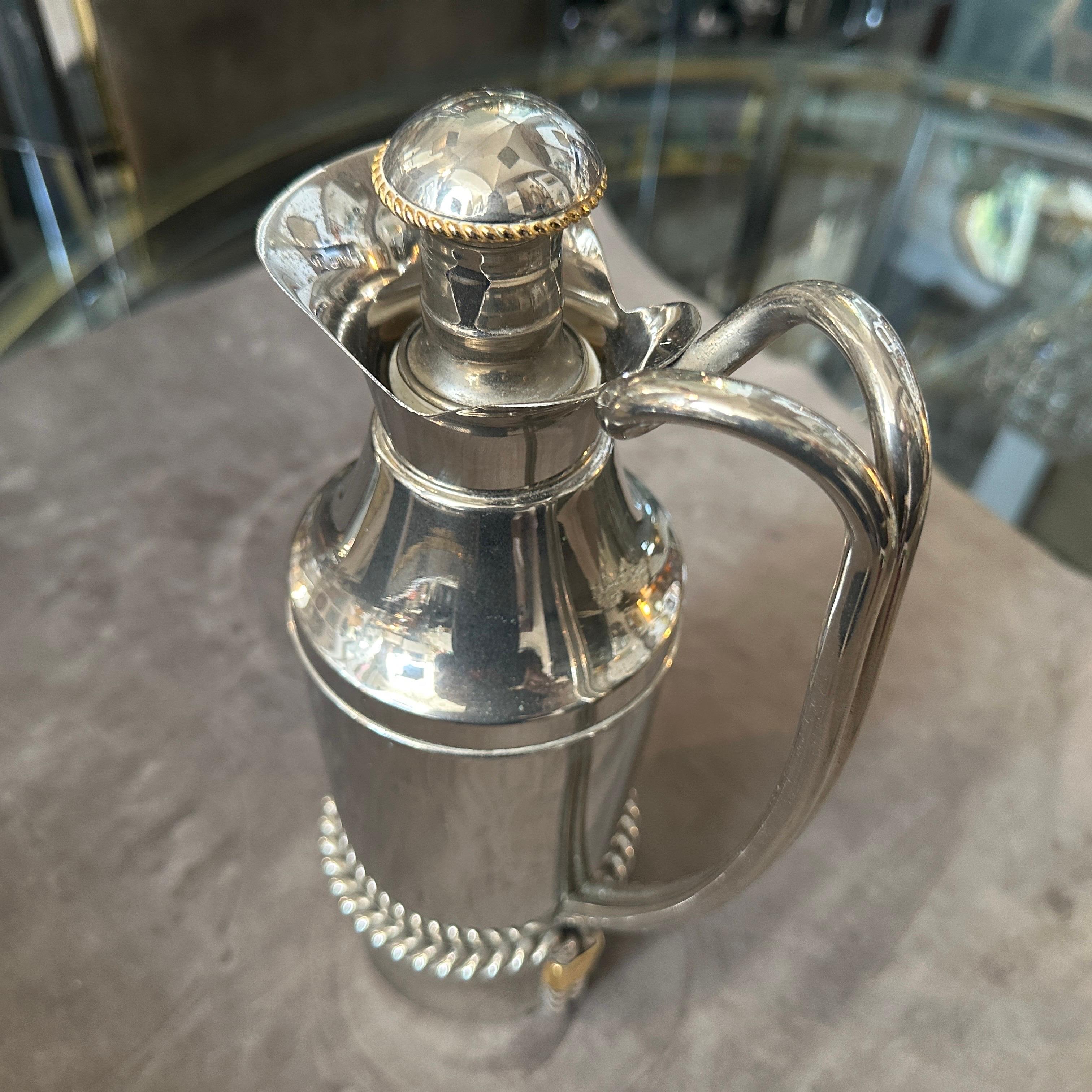 1970s Modern Silver Plate and Brass Accents Jug by Gucci Firenze In Excellent Condition In Aci Castello, IT