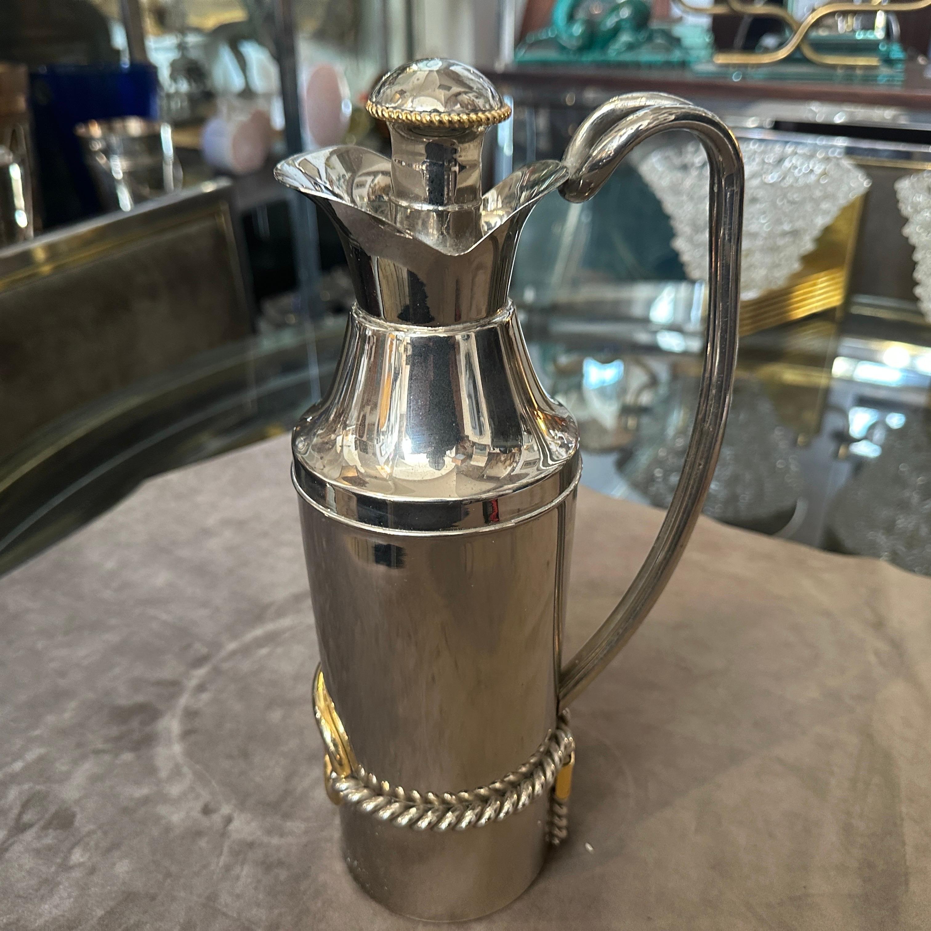 1970s Modern Silver Plate and Brass Accents Jug by Gucci Firenze 1