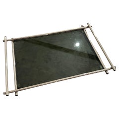 1970s Modern Silver Plated and Grey Glass Italian Serving Tray