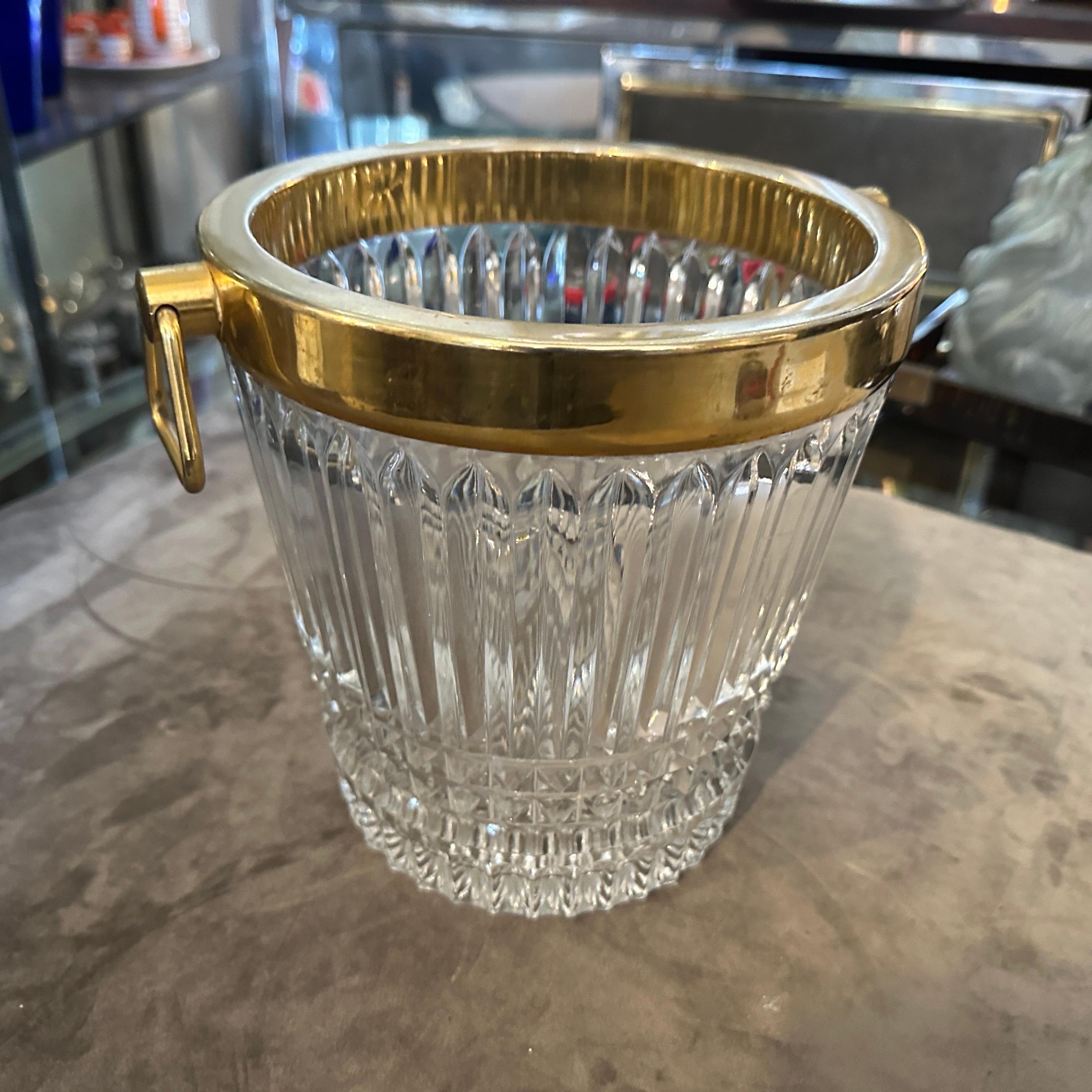 Mid-Century moderno Raffreddatore di vino francese moderno degli anni '70 placcato in argento e cristallo pesante in vendita