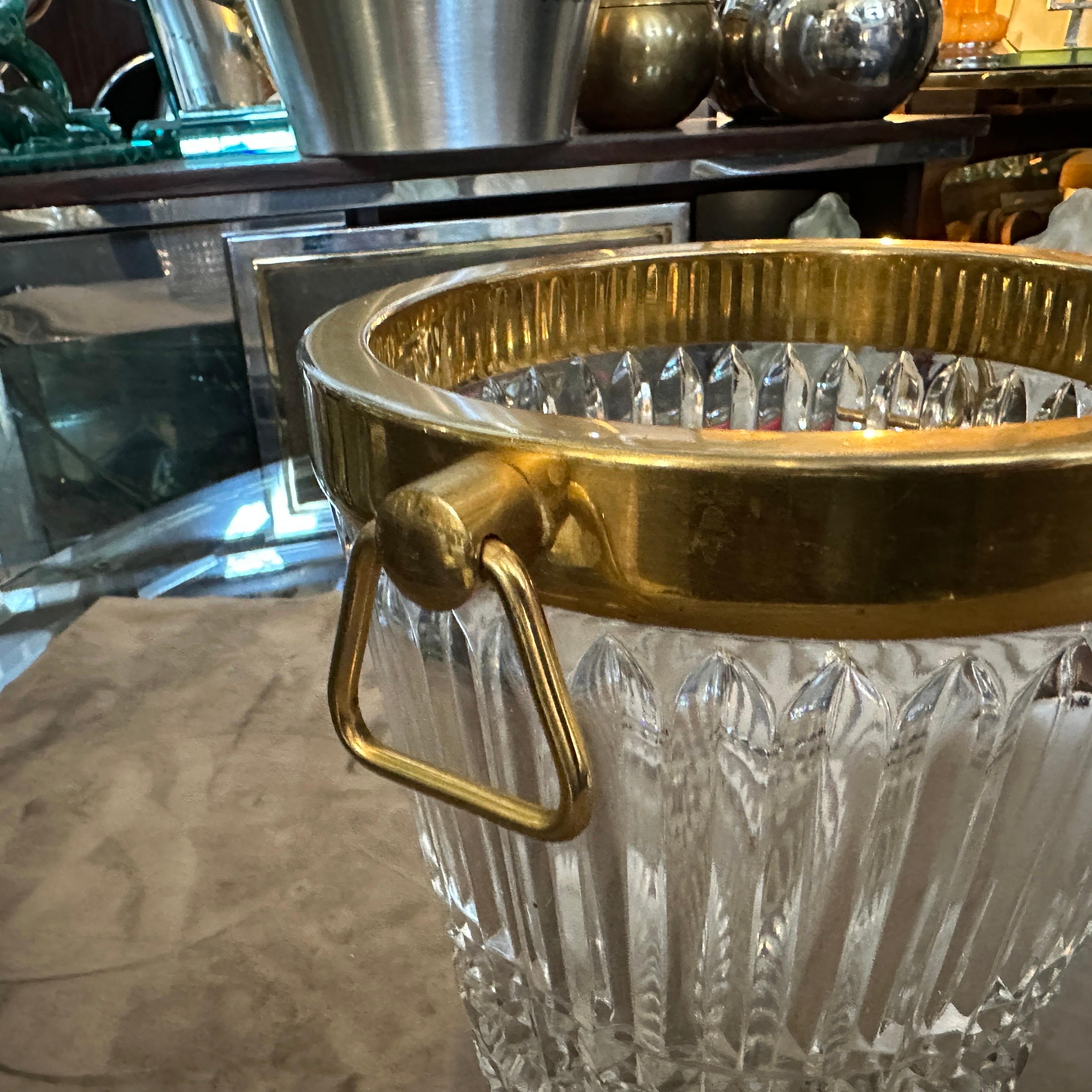 Metallo Raffreddatore di vino francese moderno degli anni '70 placcato in argento e cristallo pesante in vendita