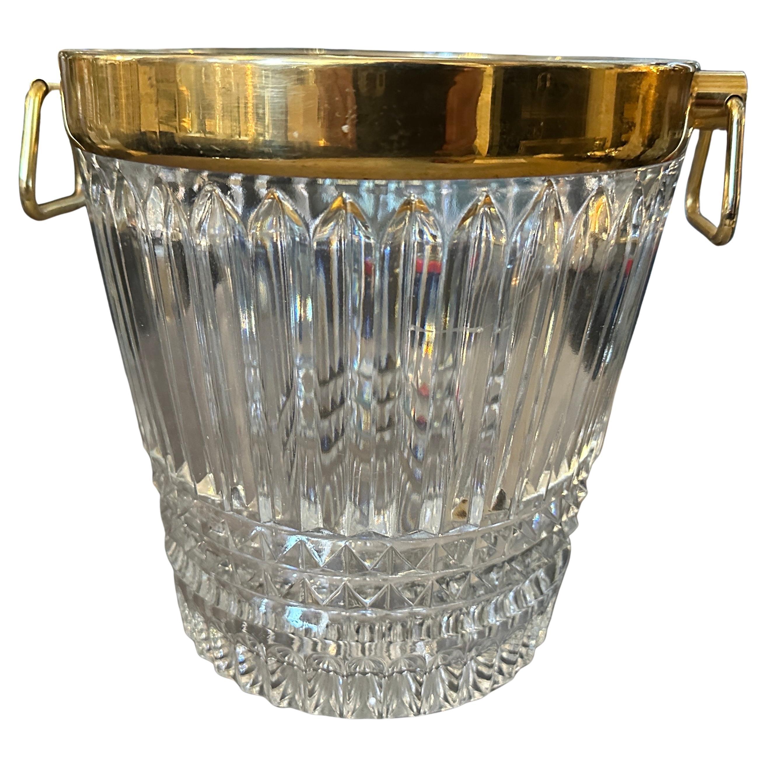 Enfriador de vino francés moderno de los años 70 chapado en plata y cristal pesado