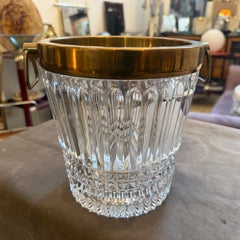 1970s Modern Gold Plated Metal and Heavy Engraved Crystal French Wine Cooler