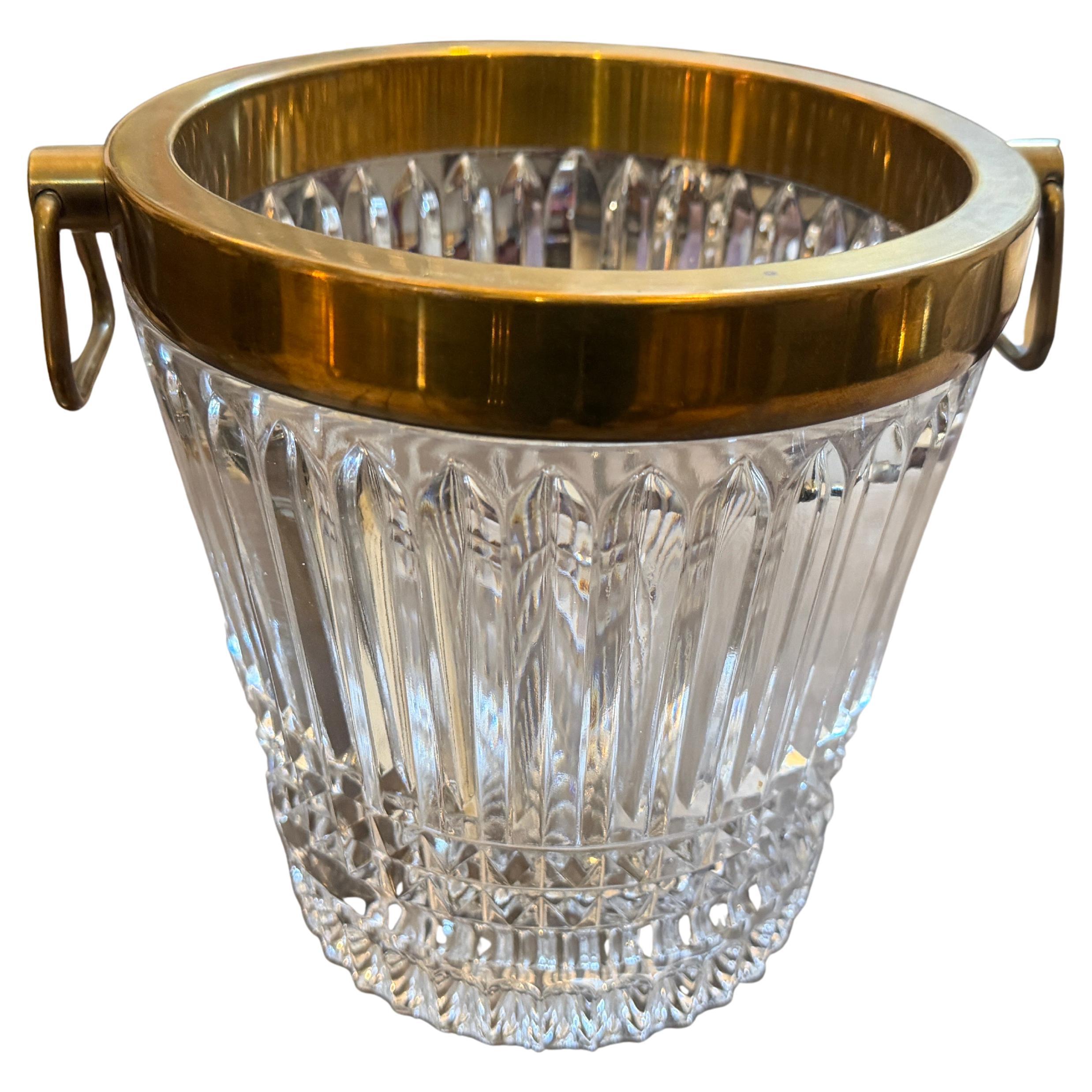 1970s Modern Silver Plated and Heavy Engraved Crystal French Wine Cooler
