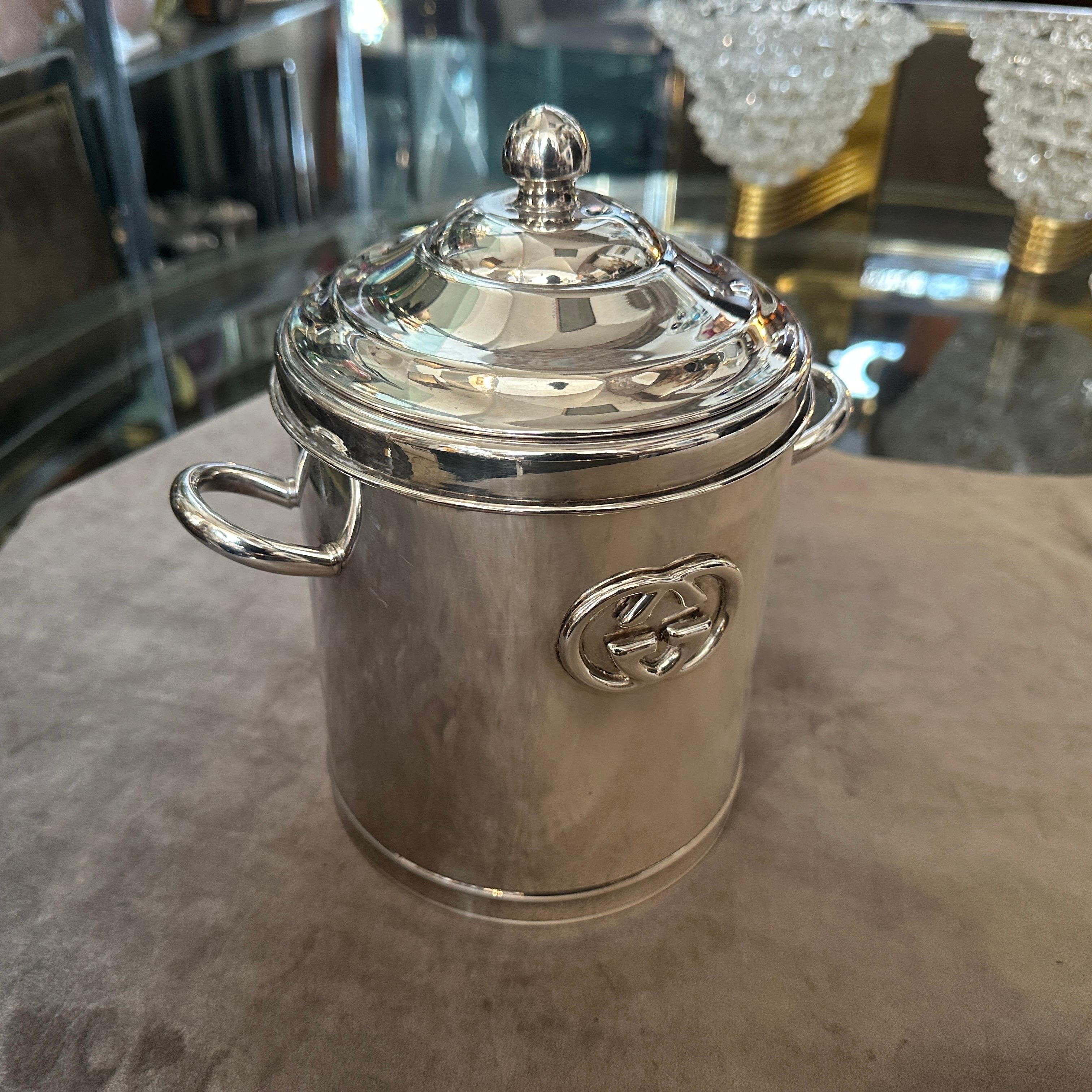 Cubitera moderna plateada de los años 70 de Gucci Firenze Moderno