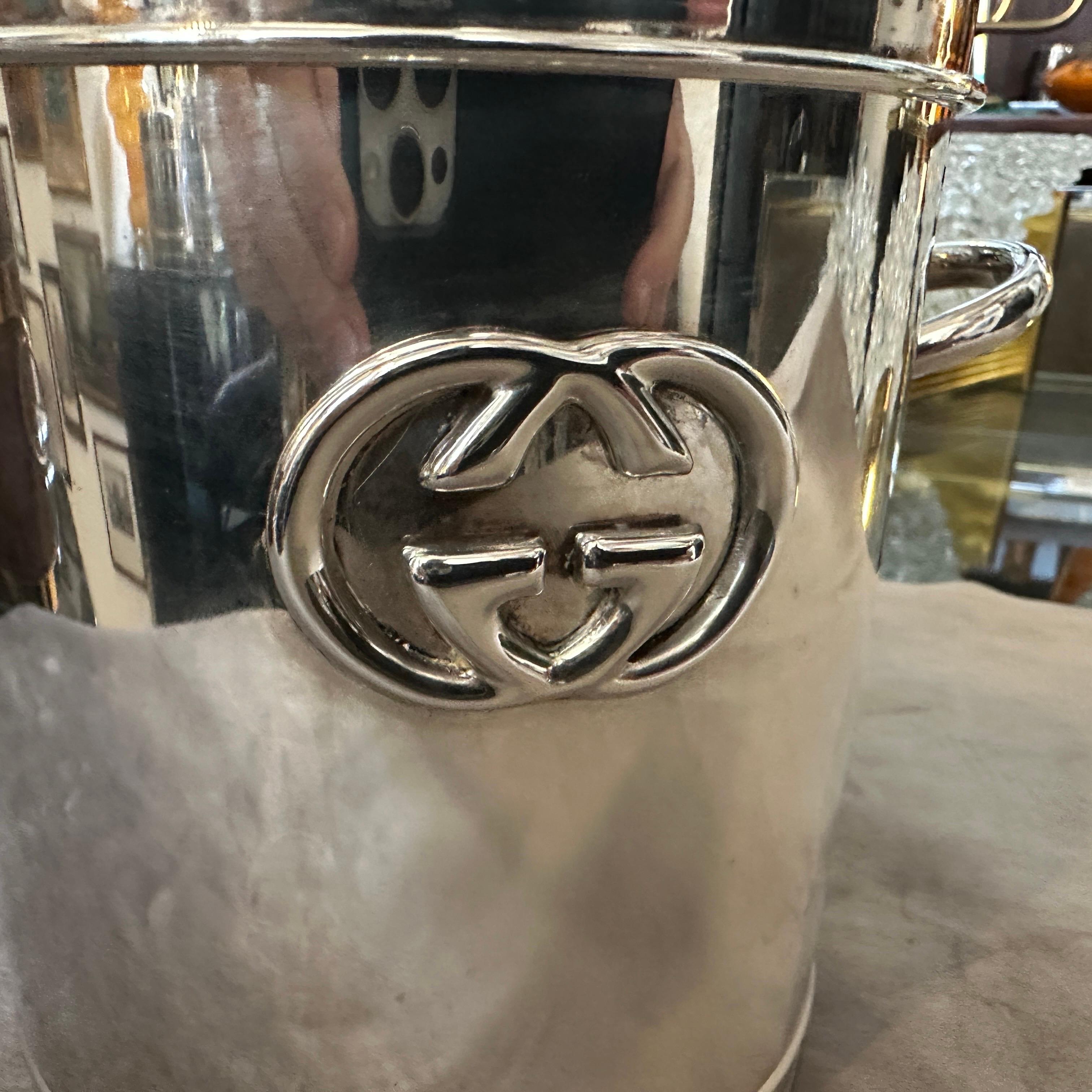 Cubitera moderna plateada de los años 70 de Gucci Firenze Italiano