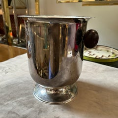 1970s Modern Silver Plated Metal Body and Wood Handles Italian Wine Cooler
