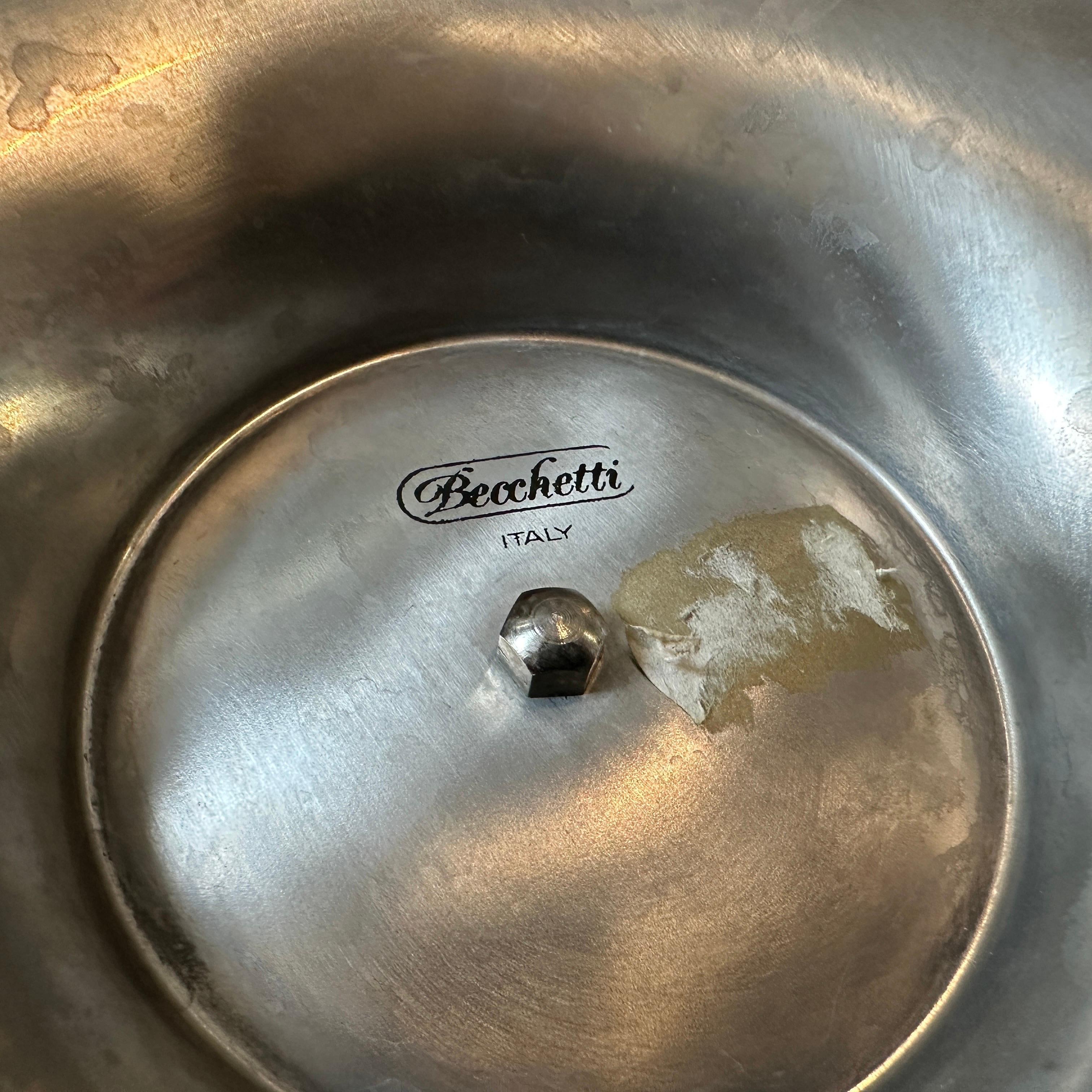 Enfriador de vino italiano moderno de los años 70 con cuerpo de metal plateado y asas de madera en venta 1