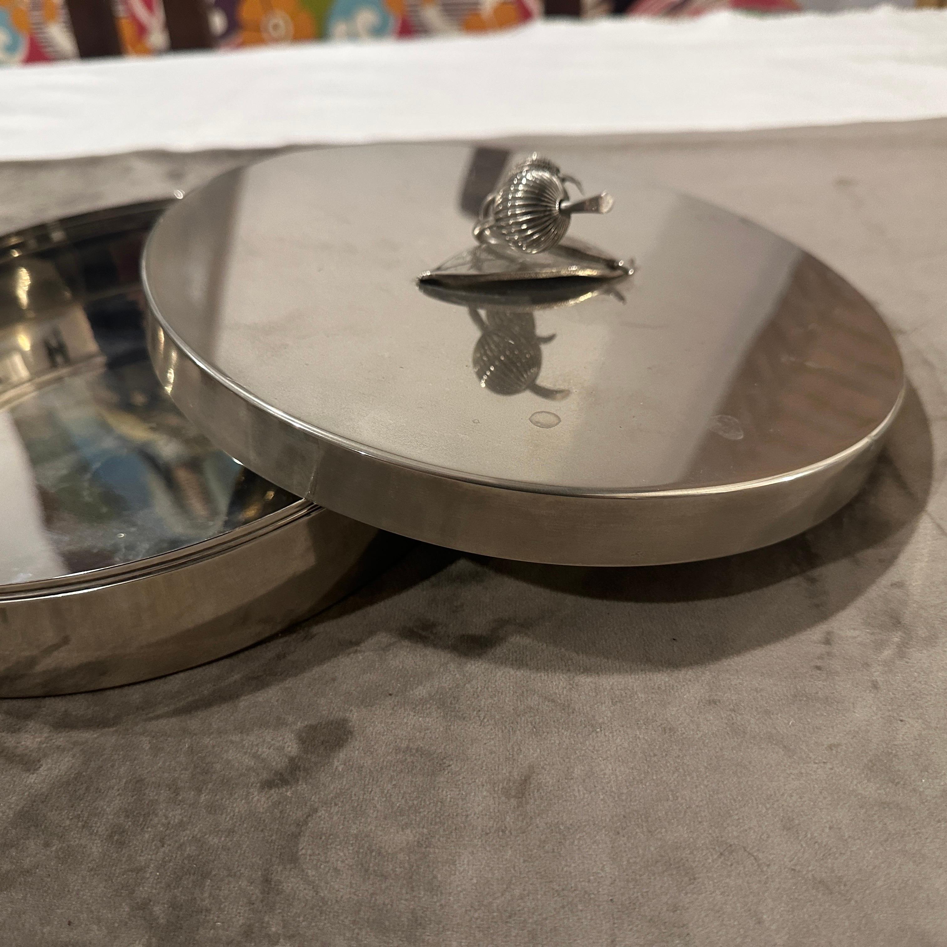 1970 Modern Modern Silver Plated Round Jewelry Box By Renzo Casati Firenze en vente 4