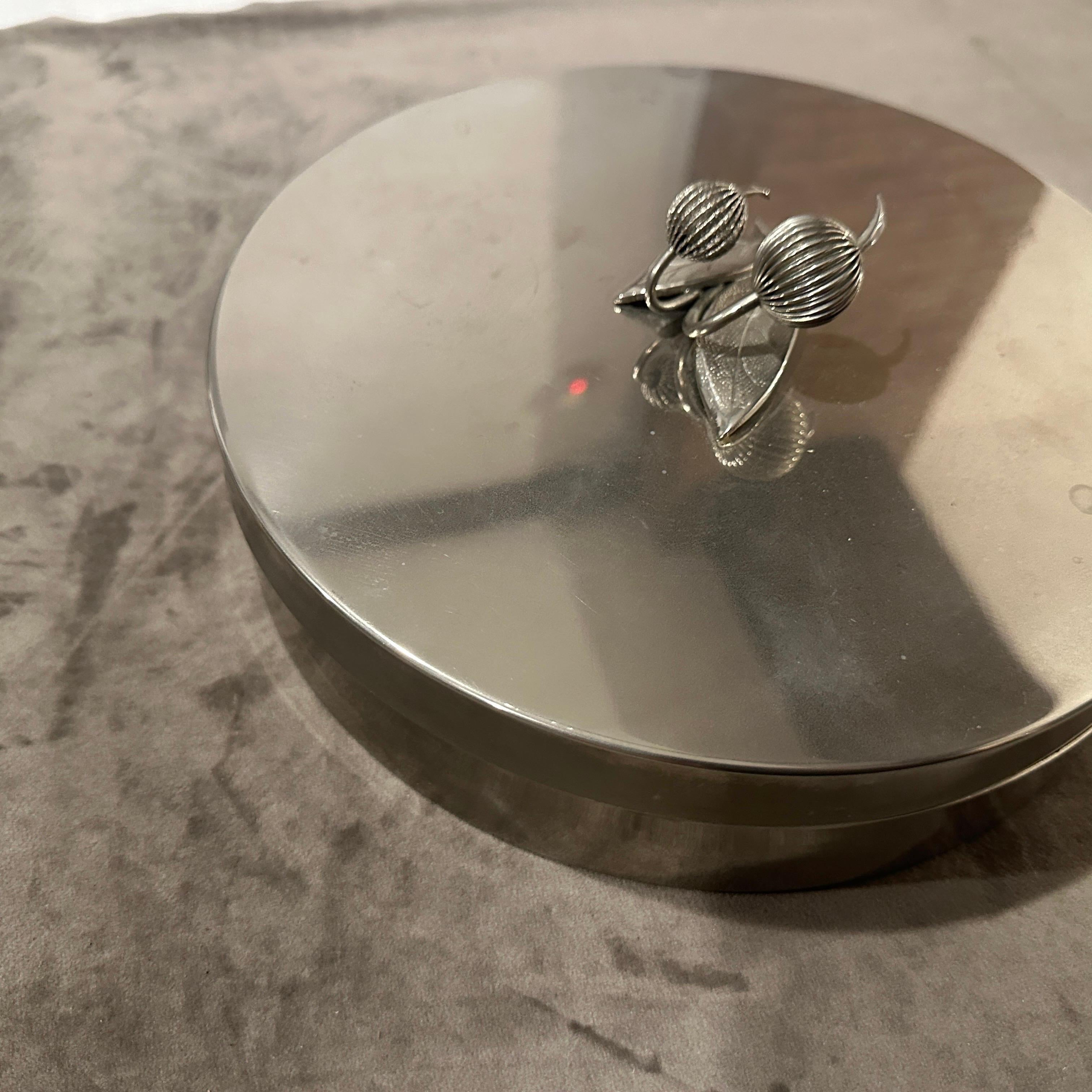 1970 Modern Modern Silver Plated Round Jewelry Box By Renzo Casati Firenze en vente 2