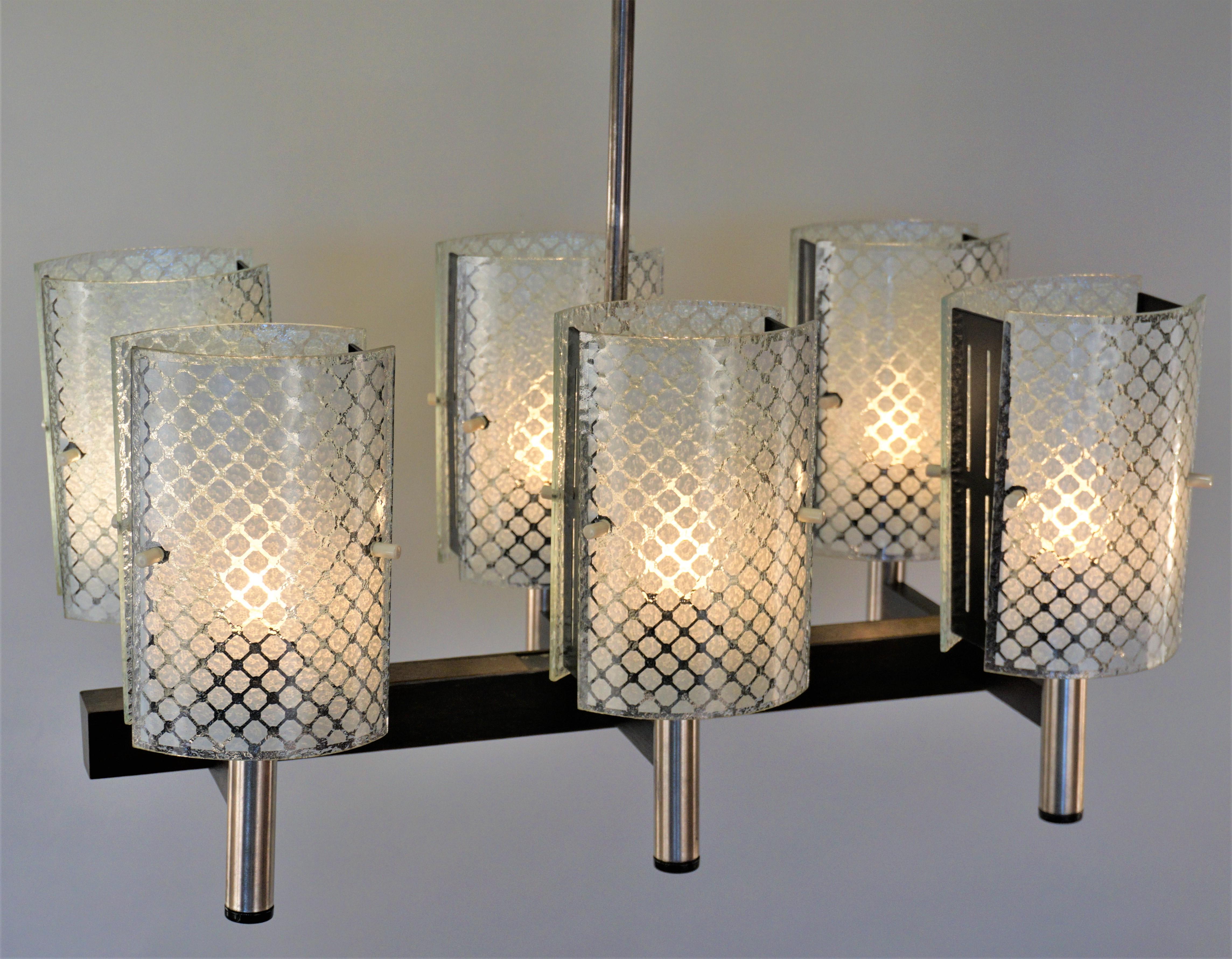 Nickel 1970s Modern Six-Light Chandelier