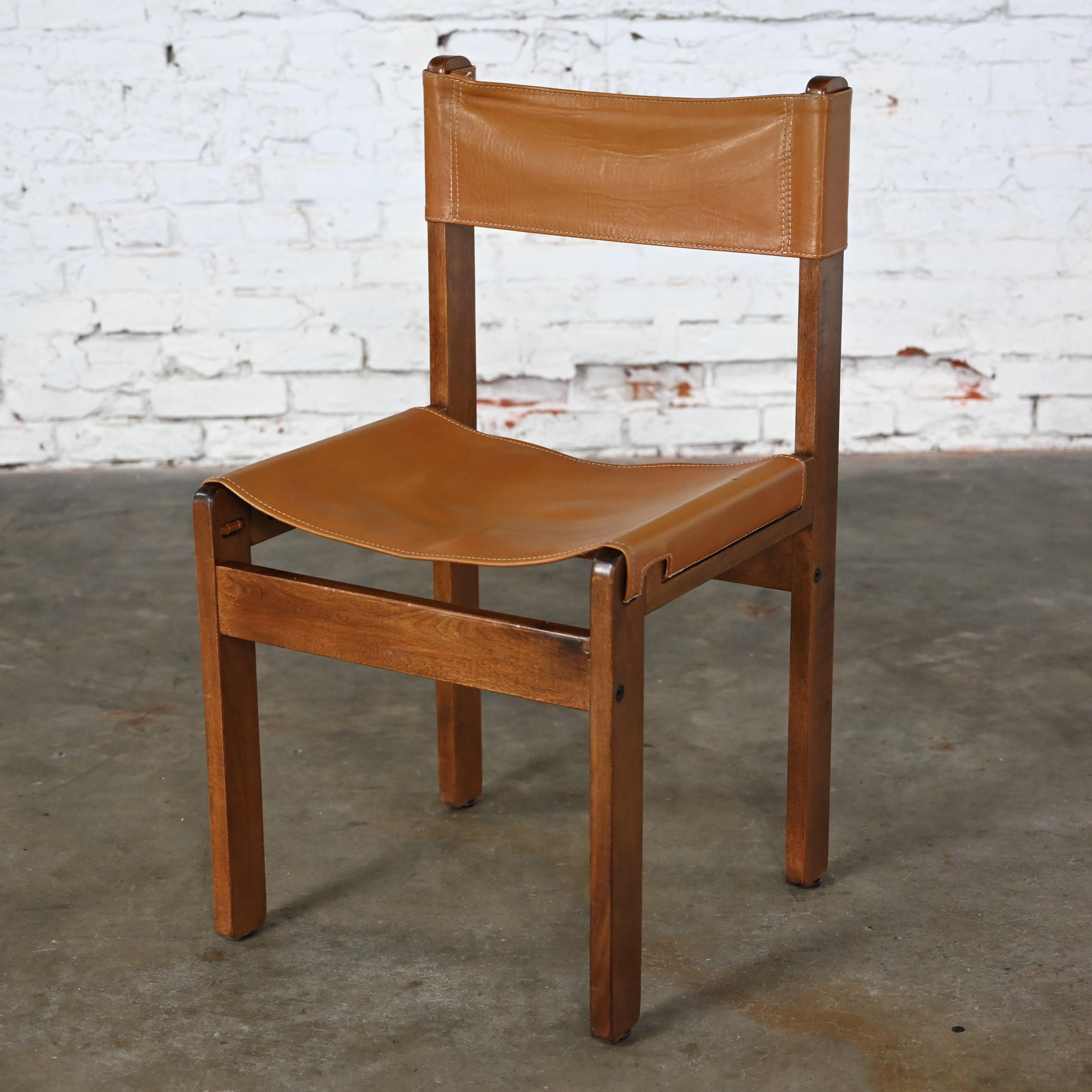 1970’s Modern Sling Chair Teak & Leather Style Michel Arnoult Made in Argentina For Sale 3