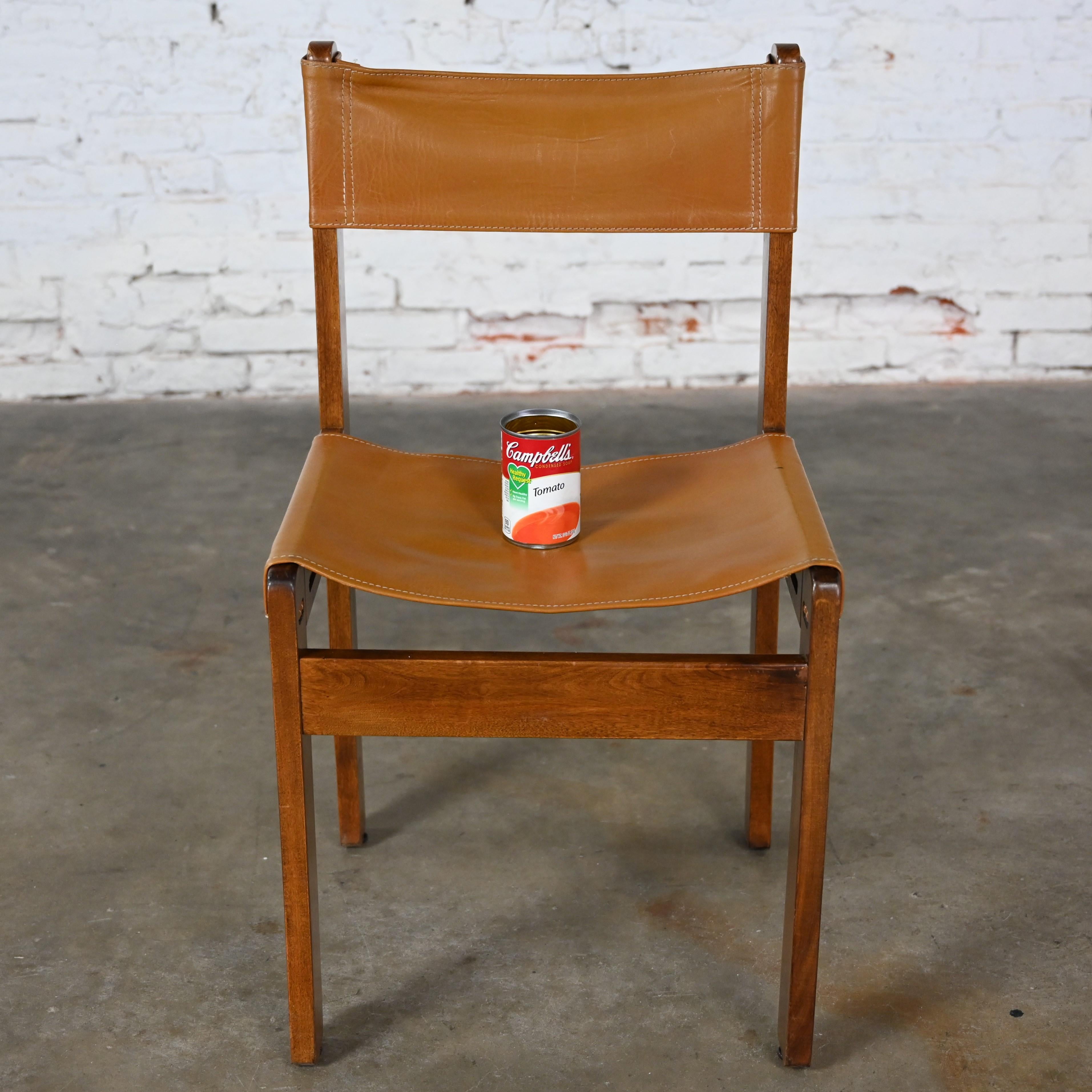 1970’s Modern Sling Chair Teak & Leather Style Michel Arnoult Made in Argentina For Sale 7