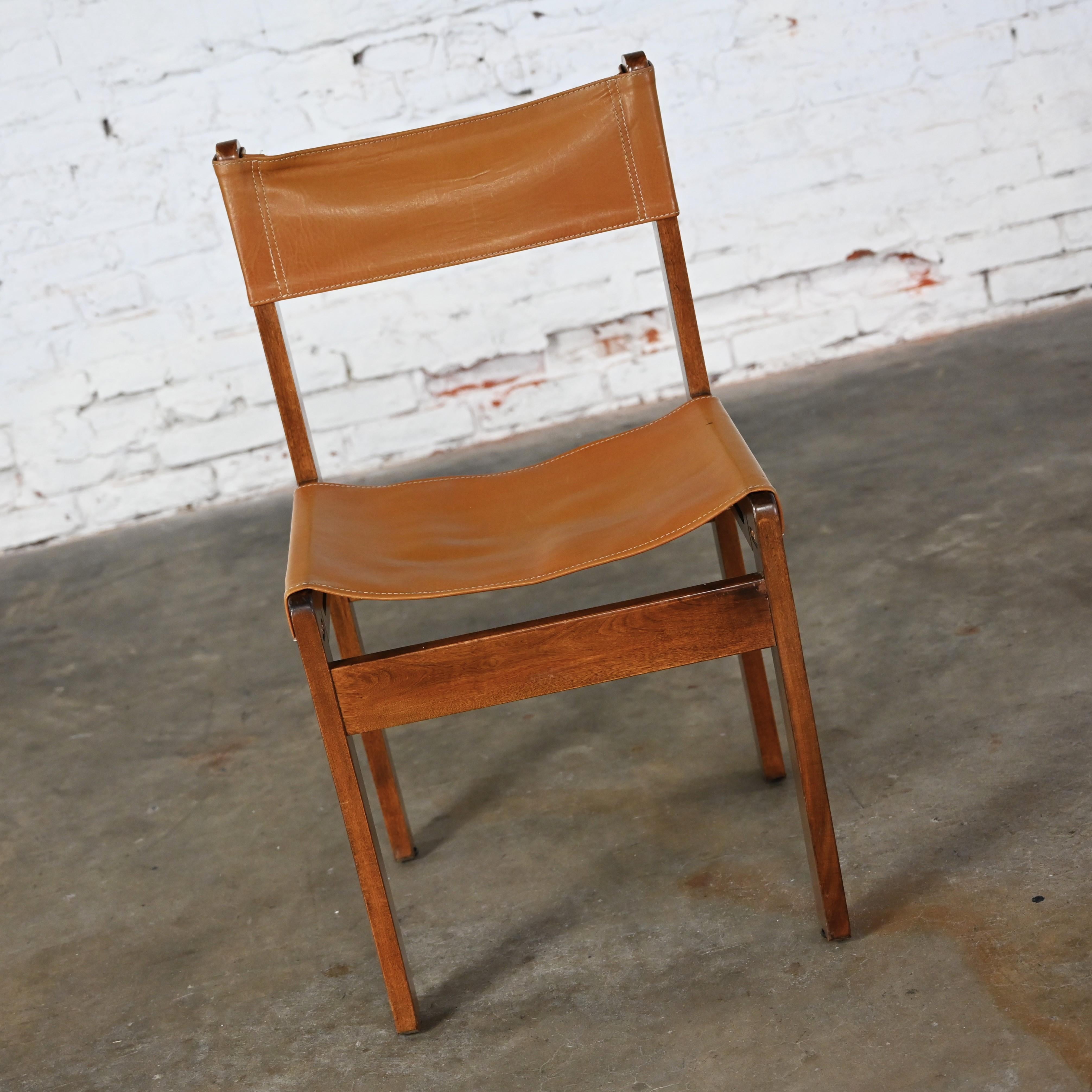 Argentine 1970’s Modern Sling Chair Teak & Leather Style Michel Arnoult Made in Argentina For Sale