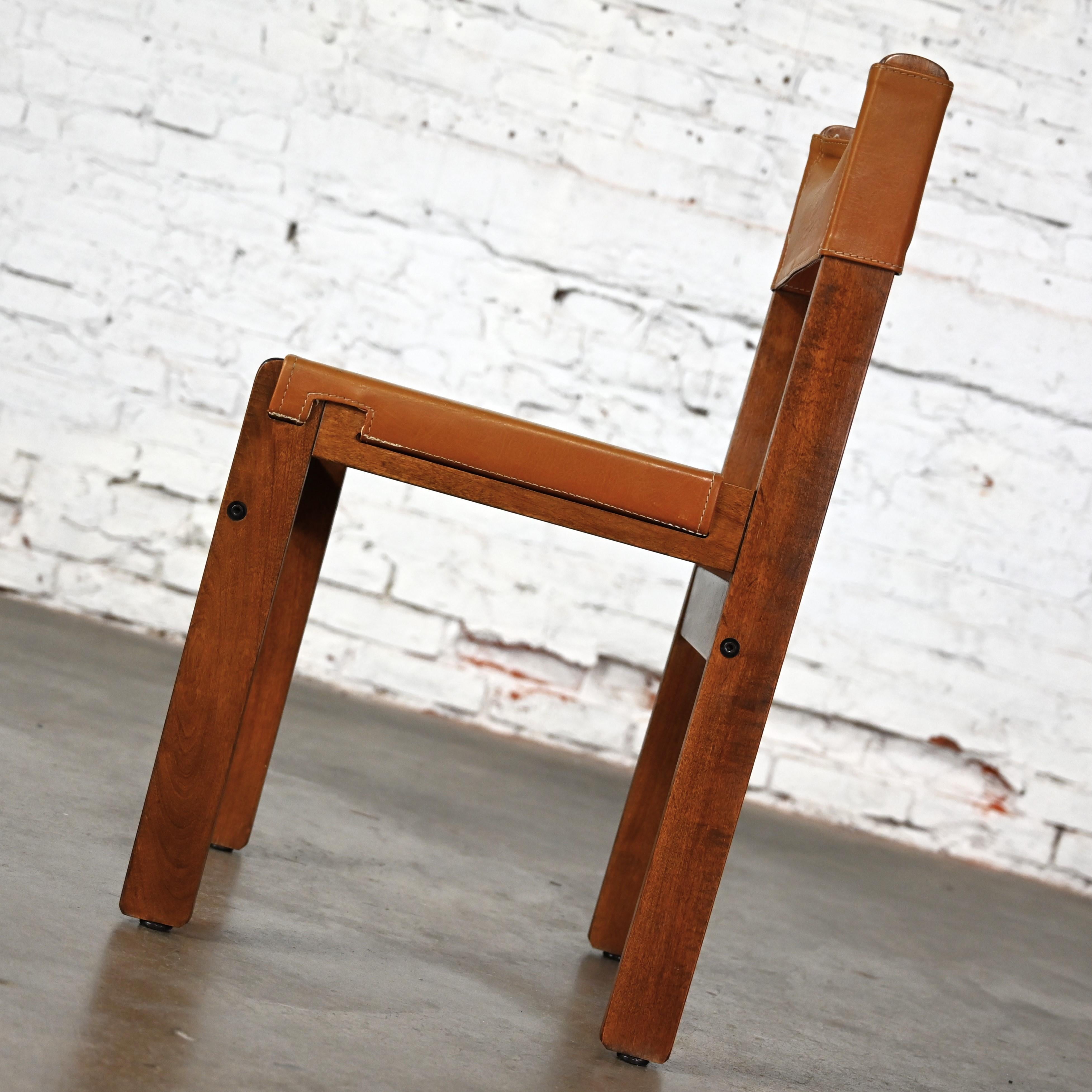 1970’s Modern Sling Chair Teak & Leather Style Michel Arnoult Made in Argentina In Good Condition For Sale In Topeka, KS