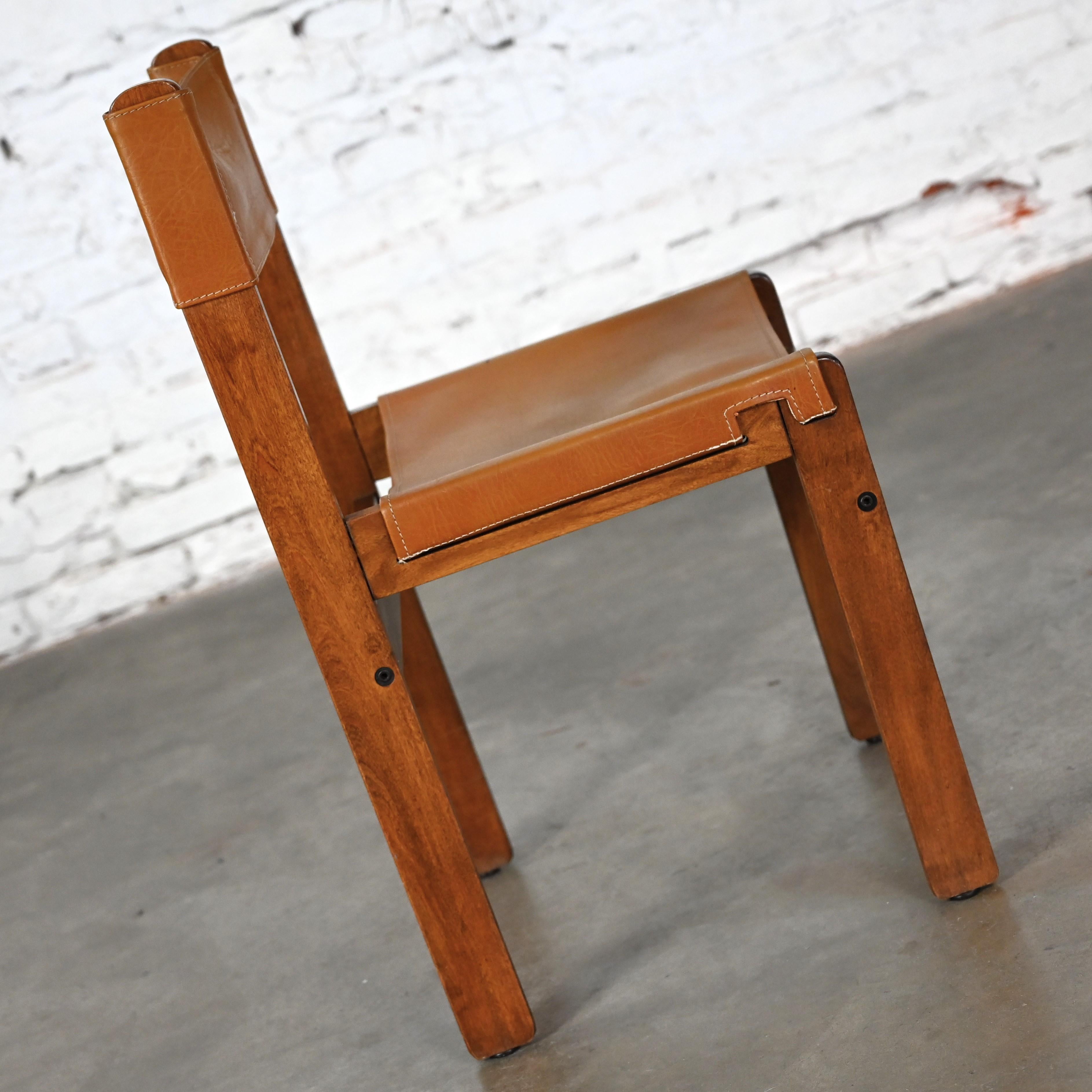 20th Century 1970’s Modern Sling Chair Teak & Leather Style Michel Arnoult Made in Argentina For Sale