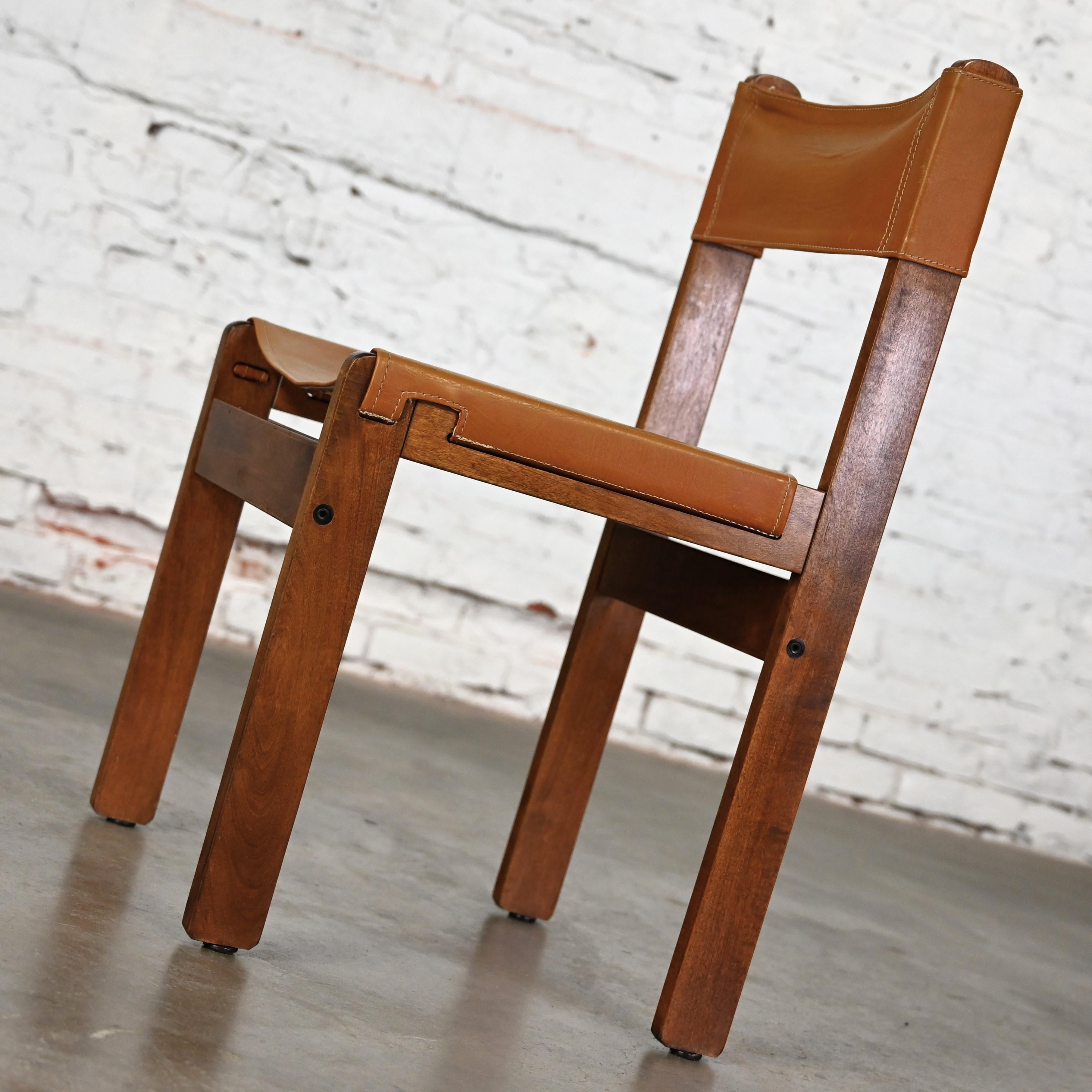 Hardwood 1970’s Modern Sling Chair Teak & Leather Style Michel Arnoult Made in Argentina For Sale