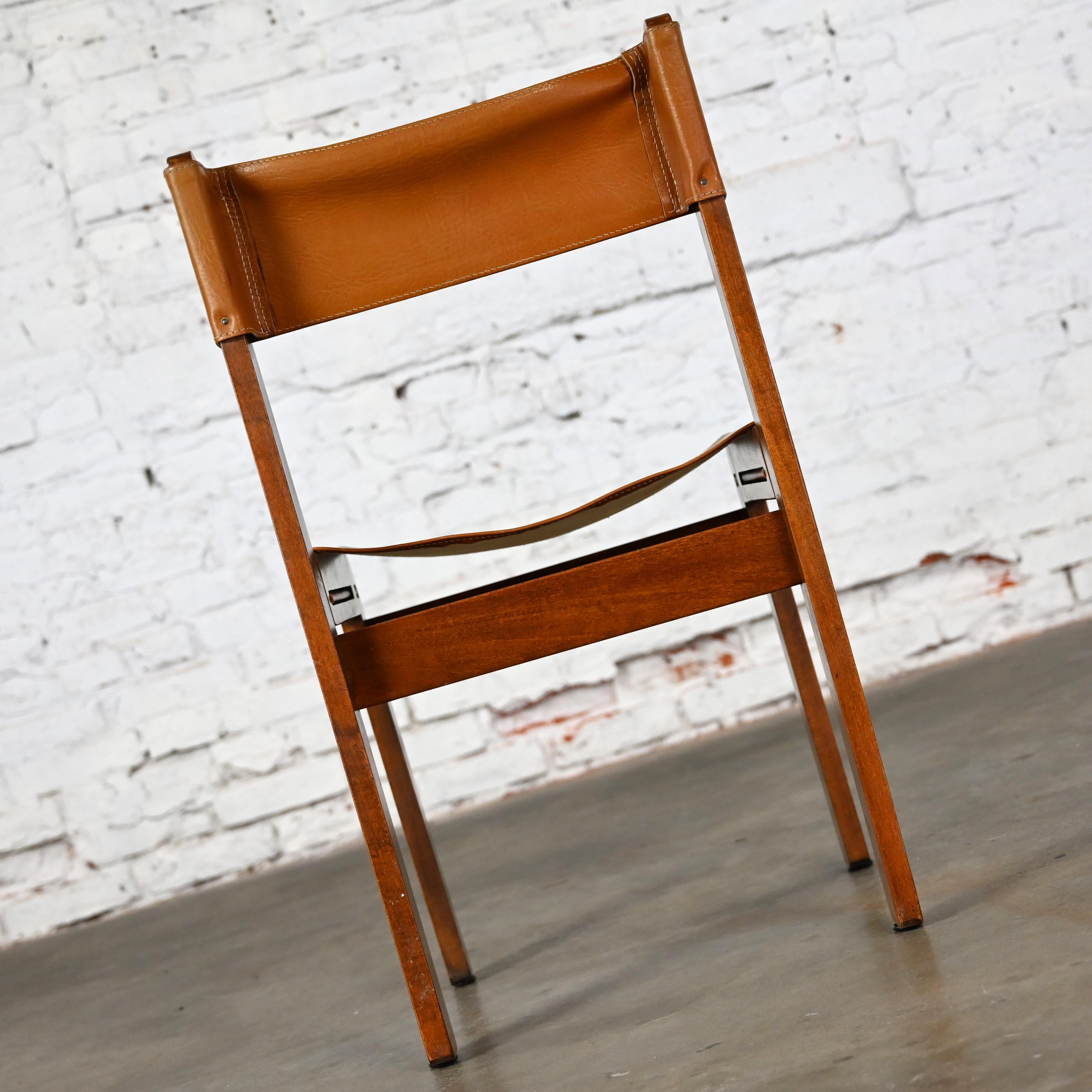 1970’s Modern Sling Chair Teak & Leather Style Michel Arnoult Made in Argentina For Sale 1