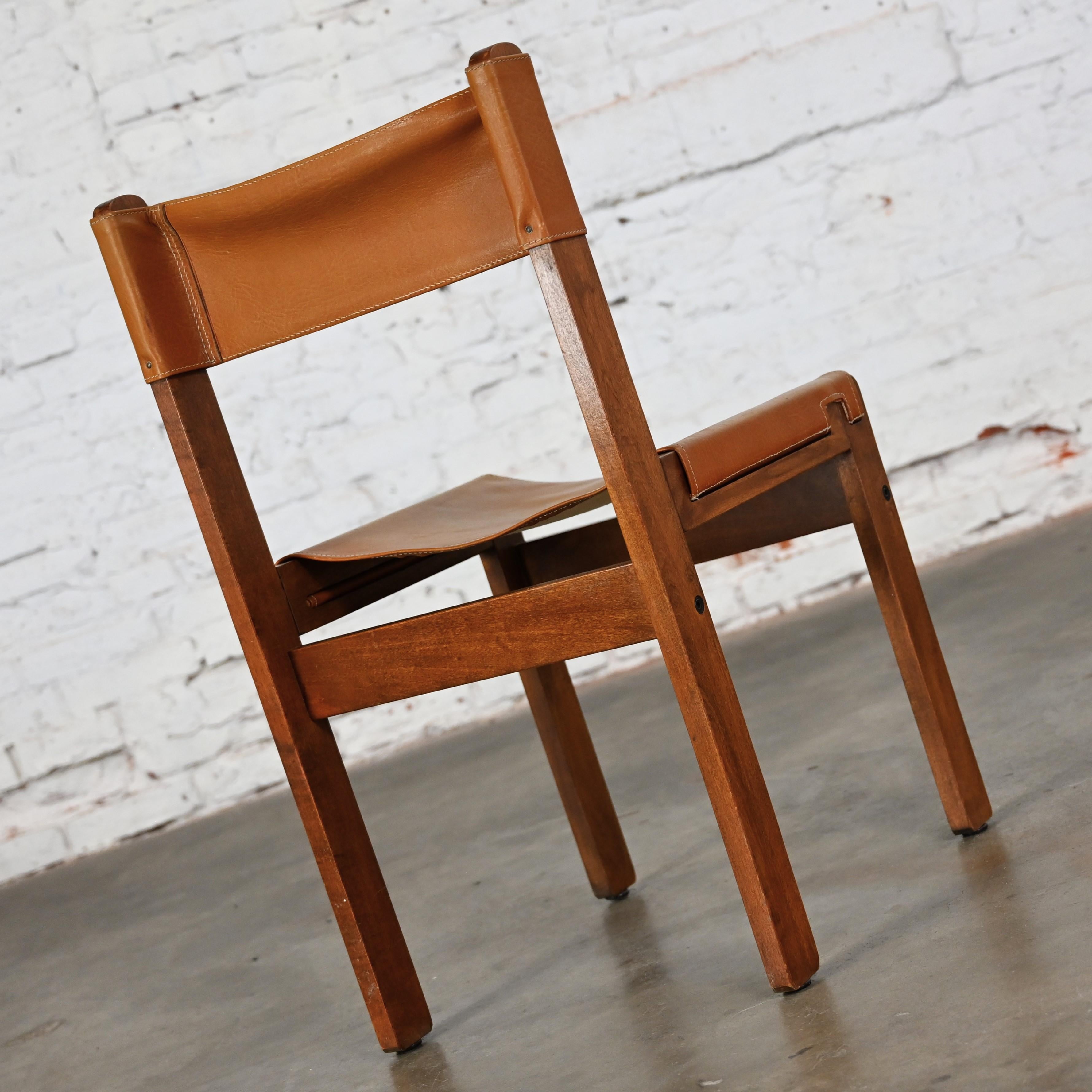 1970’s Modern Sling Chair Teak & Leather Style Michel Arnoult Made in Argentina For Sale 2