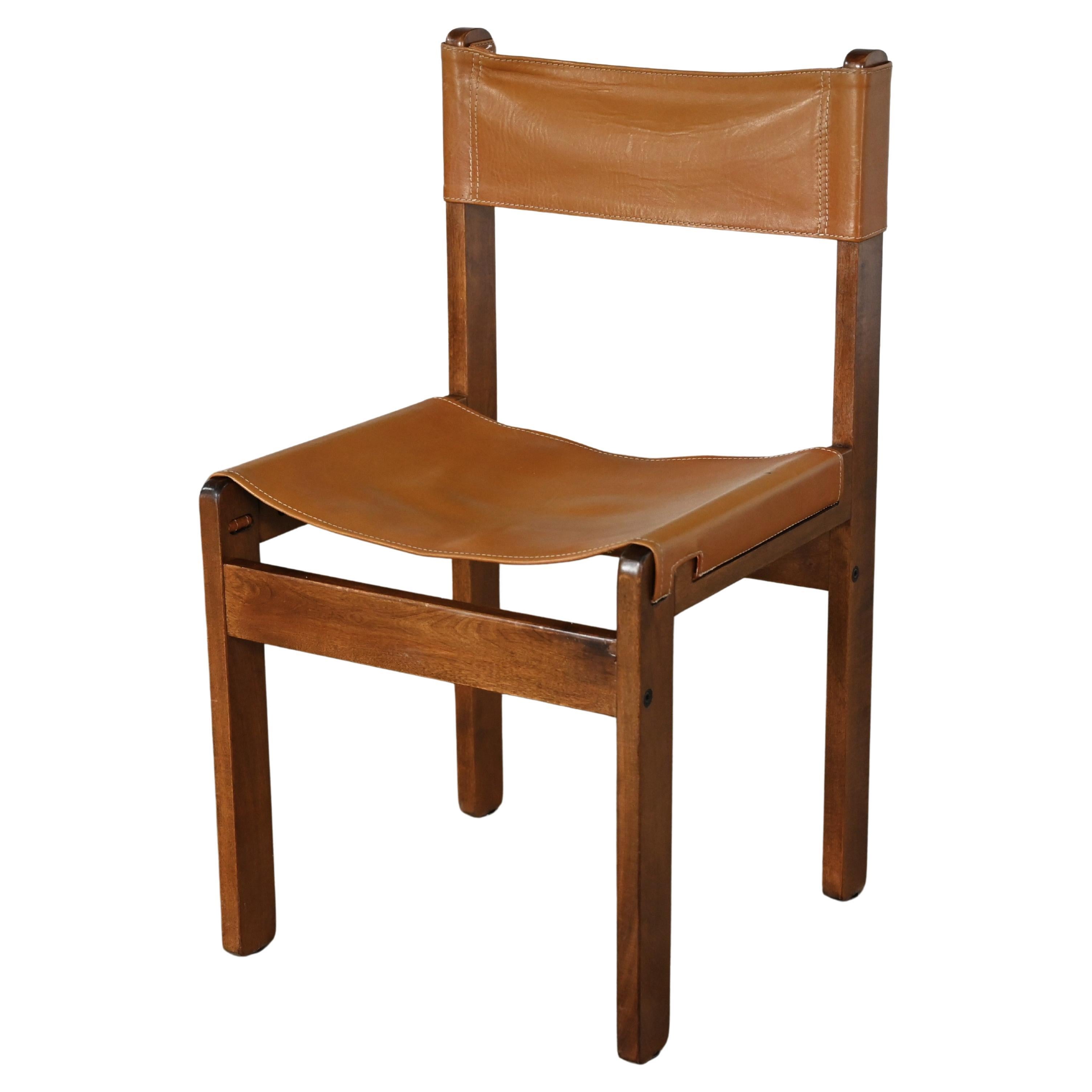 1970’s Modern Sling Chair Teak & Leather Style Michel Arnoult Made in Argentina For Sale