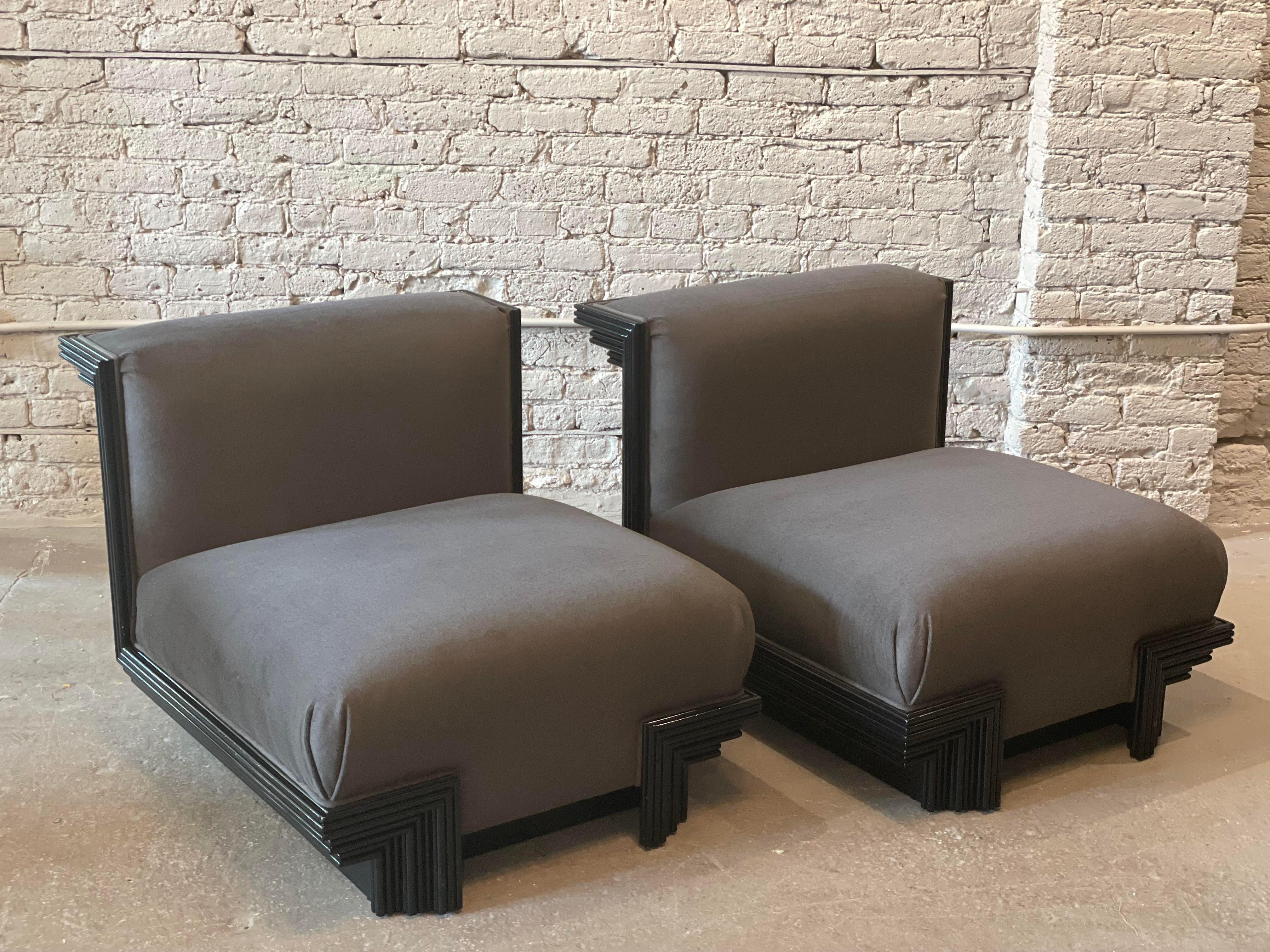 1970s Modern Slipper Chairs in the Manner of James Mont, a Pair In Good Condition For Sale In Chicago, IL