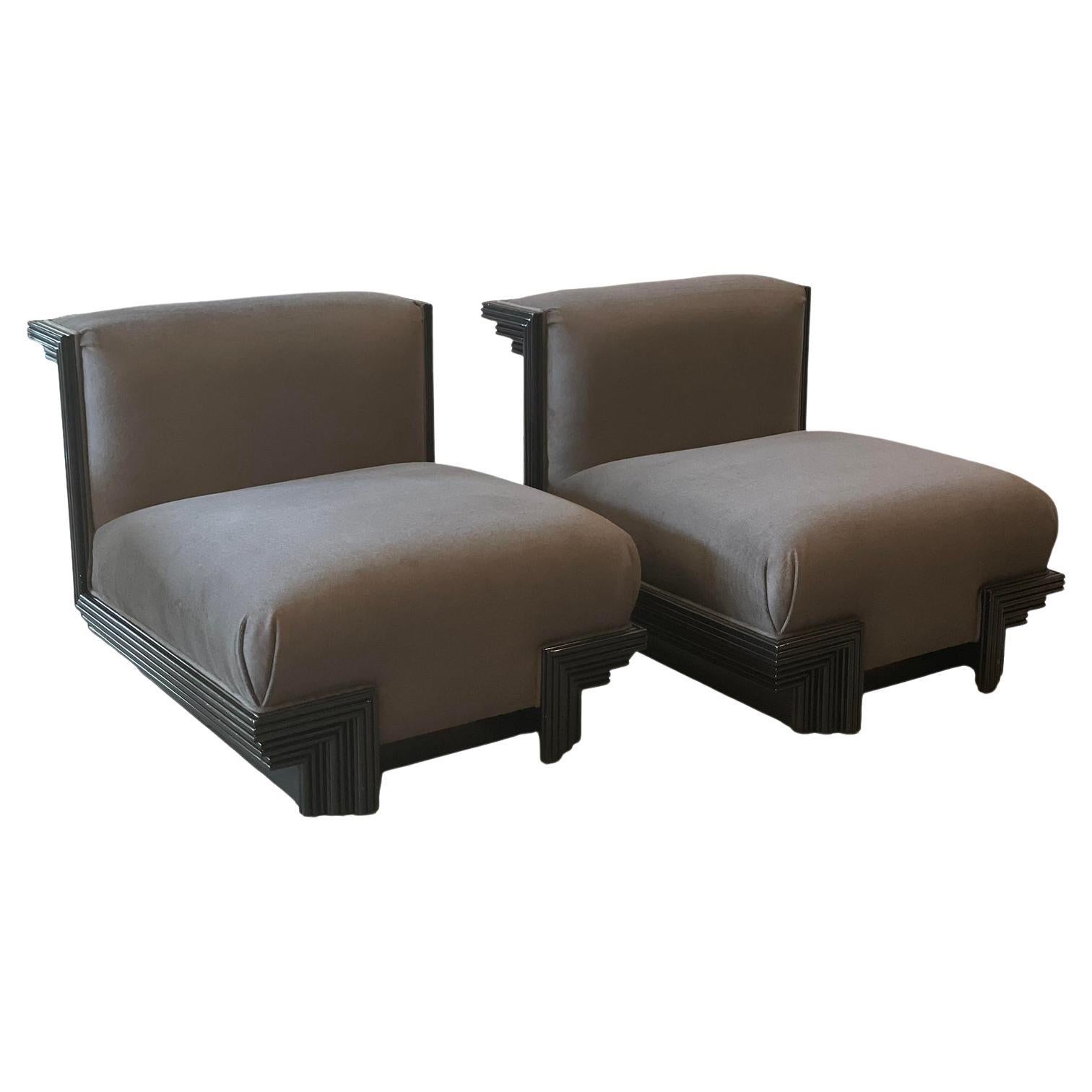1970s Modern Slipper Chairs in the Manner of James Mont, a Pair For Sale