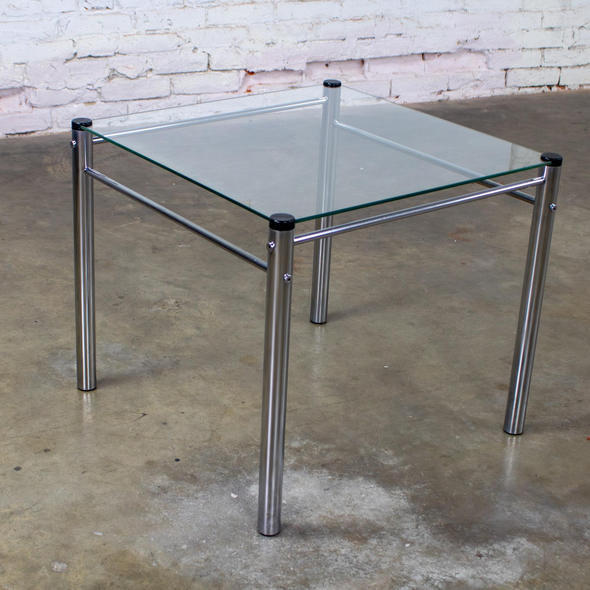 1970’s Modern Square End Side Table by James David Chrome Tube Frame Glass Top For Sale 6
