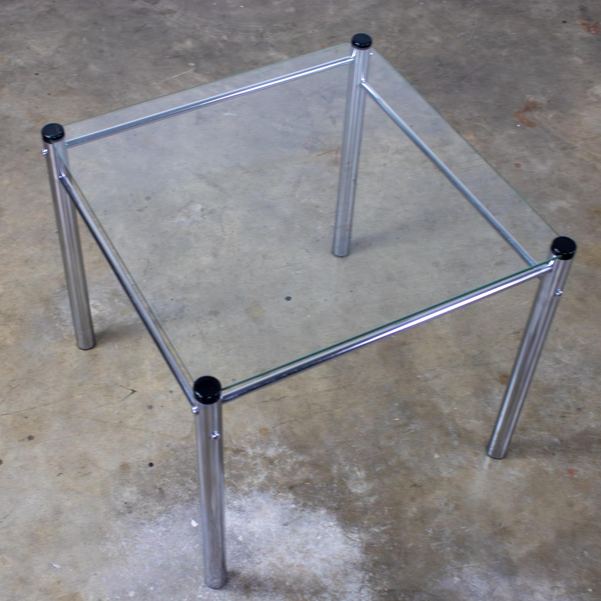 1970’s Modern Square End Side Table by James David Chrome Tube Frame Glass Top For Sale 7