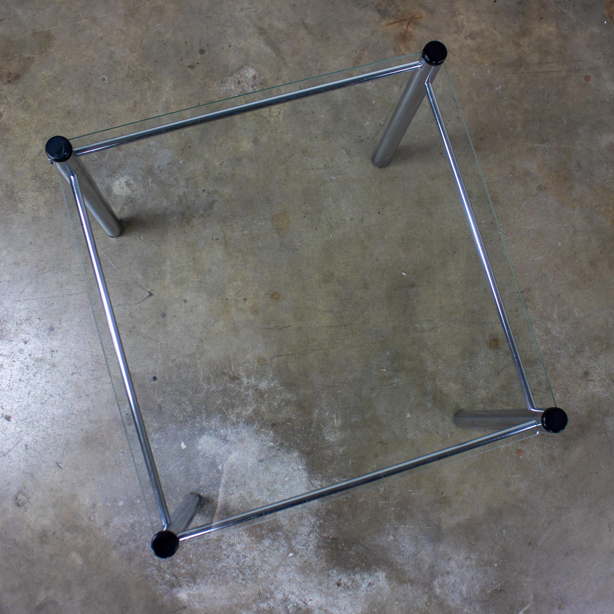 1970’s Modern Square End Side Table by James David Chrome Tube Frame Glass Top For Sale 8