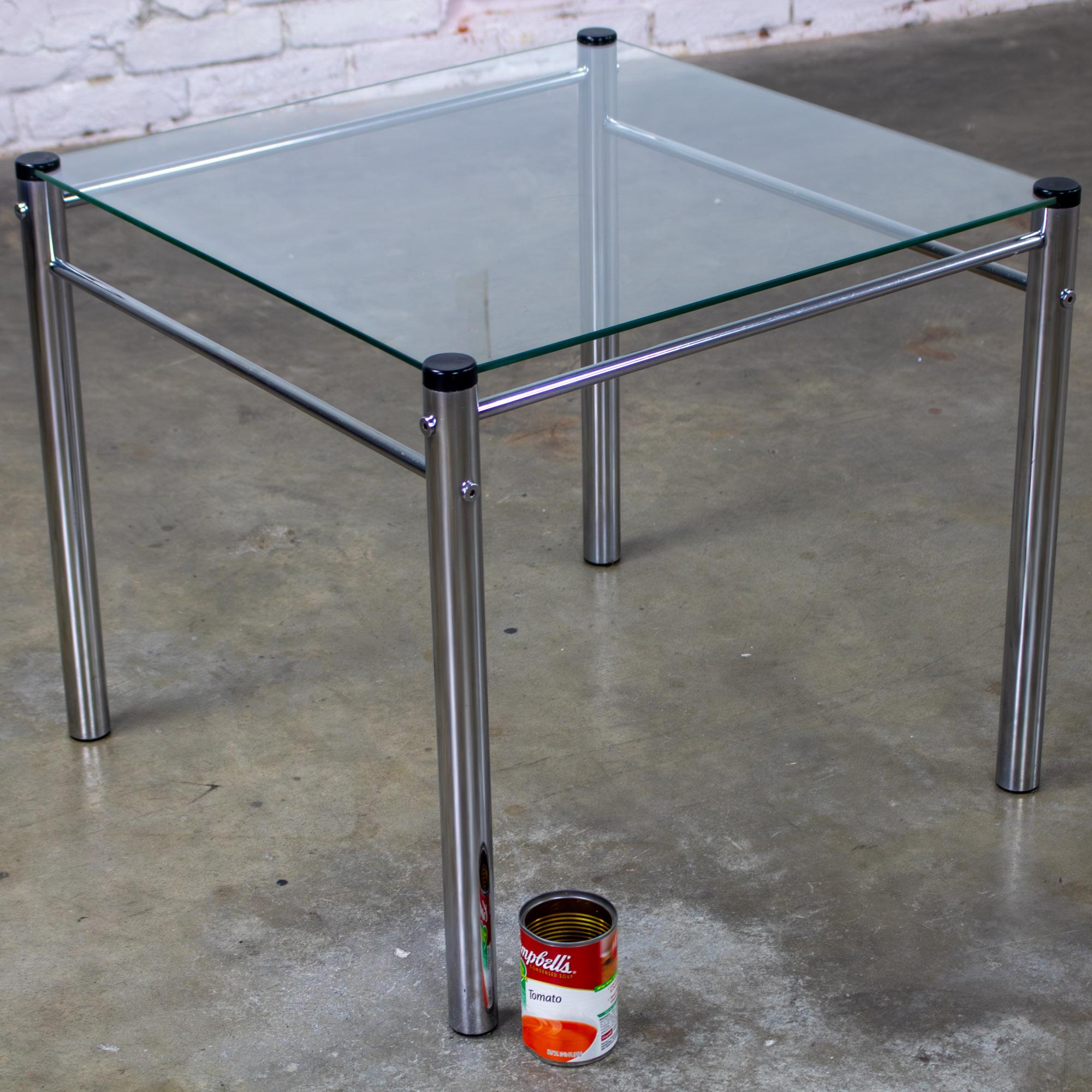 1970’s Modern Square End Side Table by James David Chrome Tube Frame Glass Top For Sale 10
