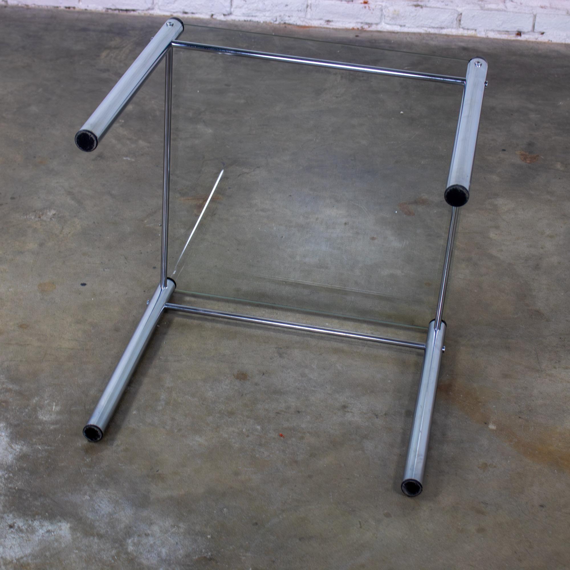 1970’s Modern Square End Side Table by James David Chrome Tube Frame Glass Top For Sale 11