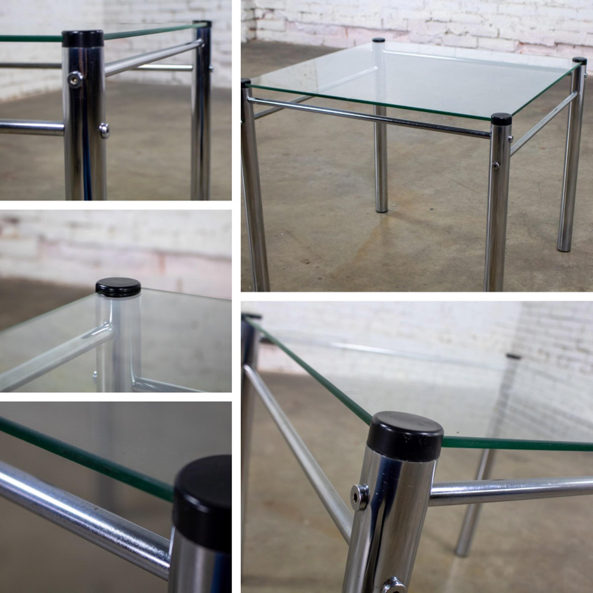 1970’s Modern Square End Side Table by James David Chrome Tube Frame Glass Top For Sale 13