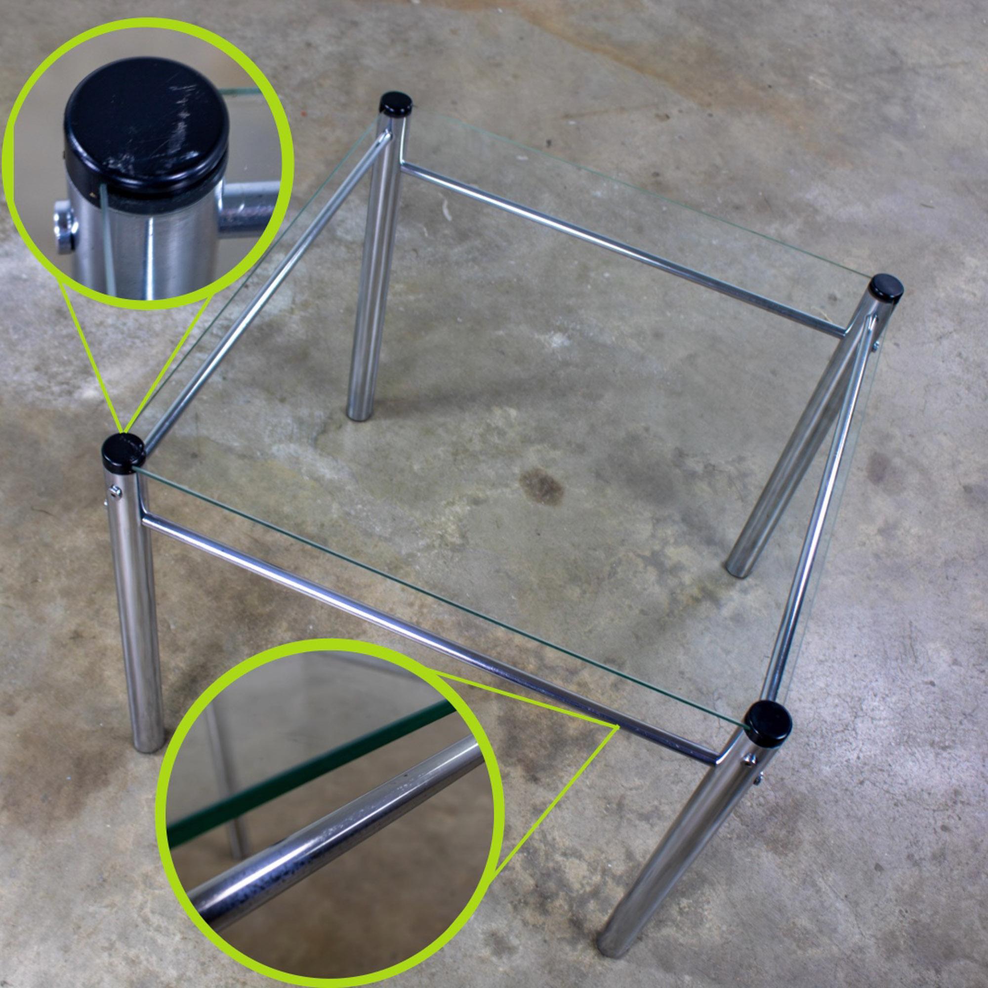 1970’s Modern Square End Side Table by James David Chrome Tube Frame Glass Top For Sale 14